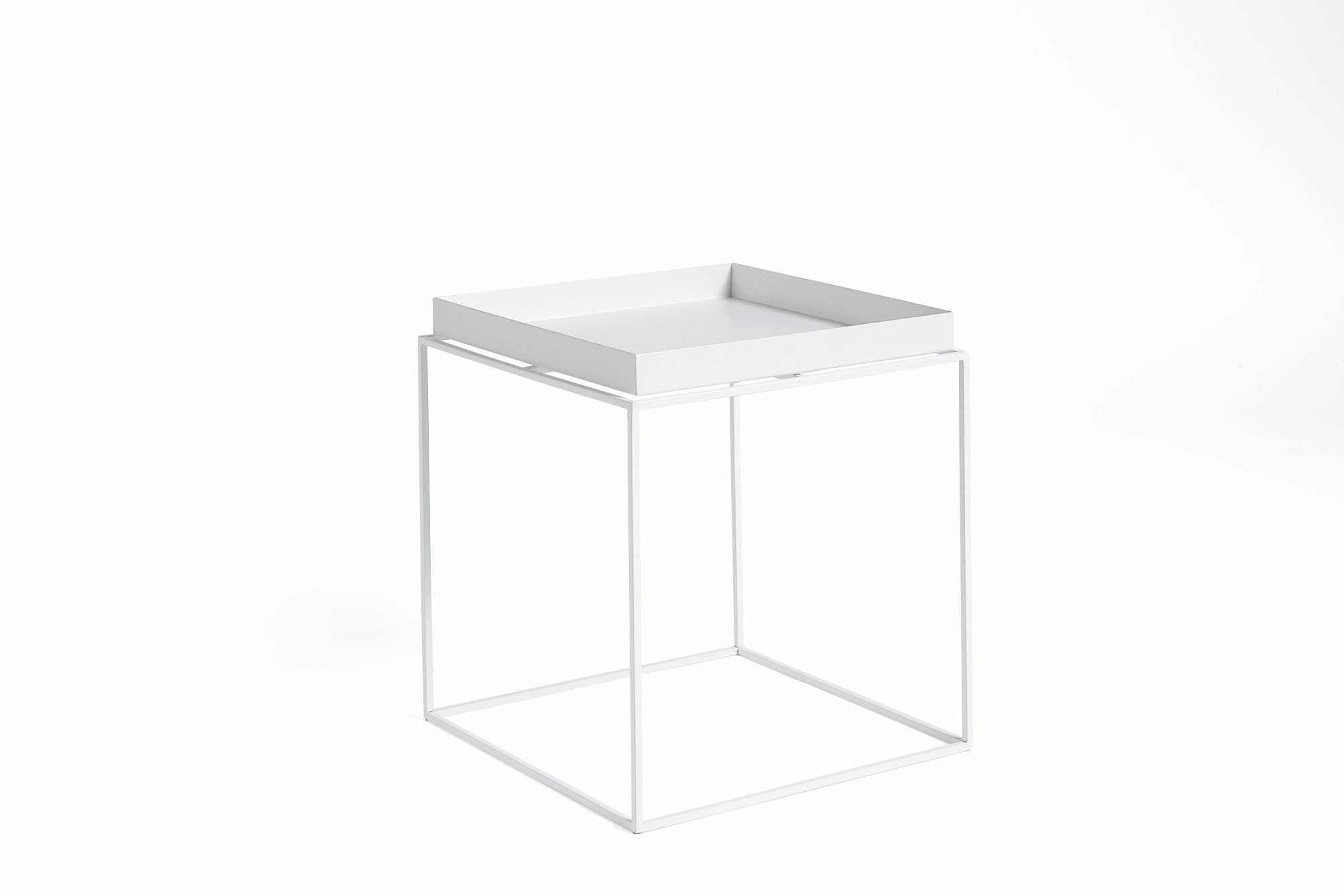 White, square Tray Side Table, viewed at an angle.