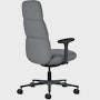 Rear angle view of a high-back Asari chair by Herman Miller in dark grey with height adjustable arms.
