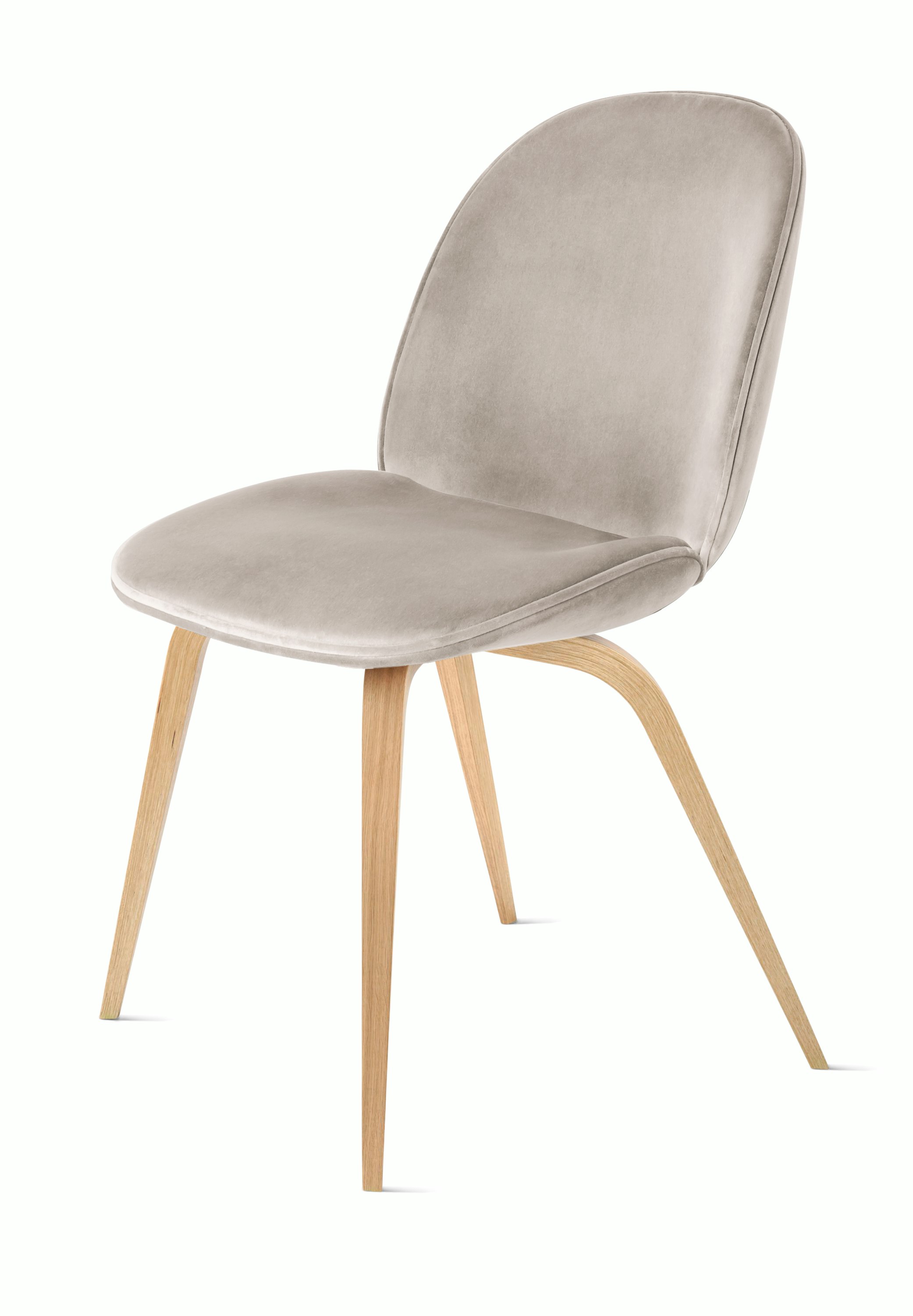 Beetle Side Chair - Side  in Velvet Cream and Oak legs
