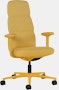Front angle view of a high-back Asari chair by Herman Miller in yellow with height adjustable arms.