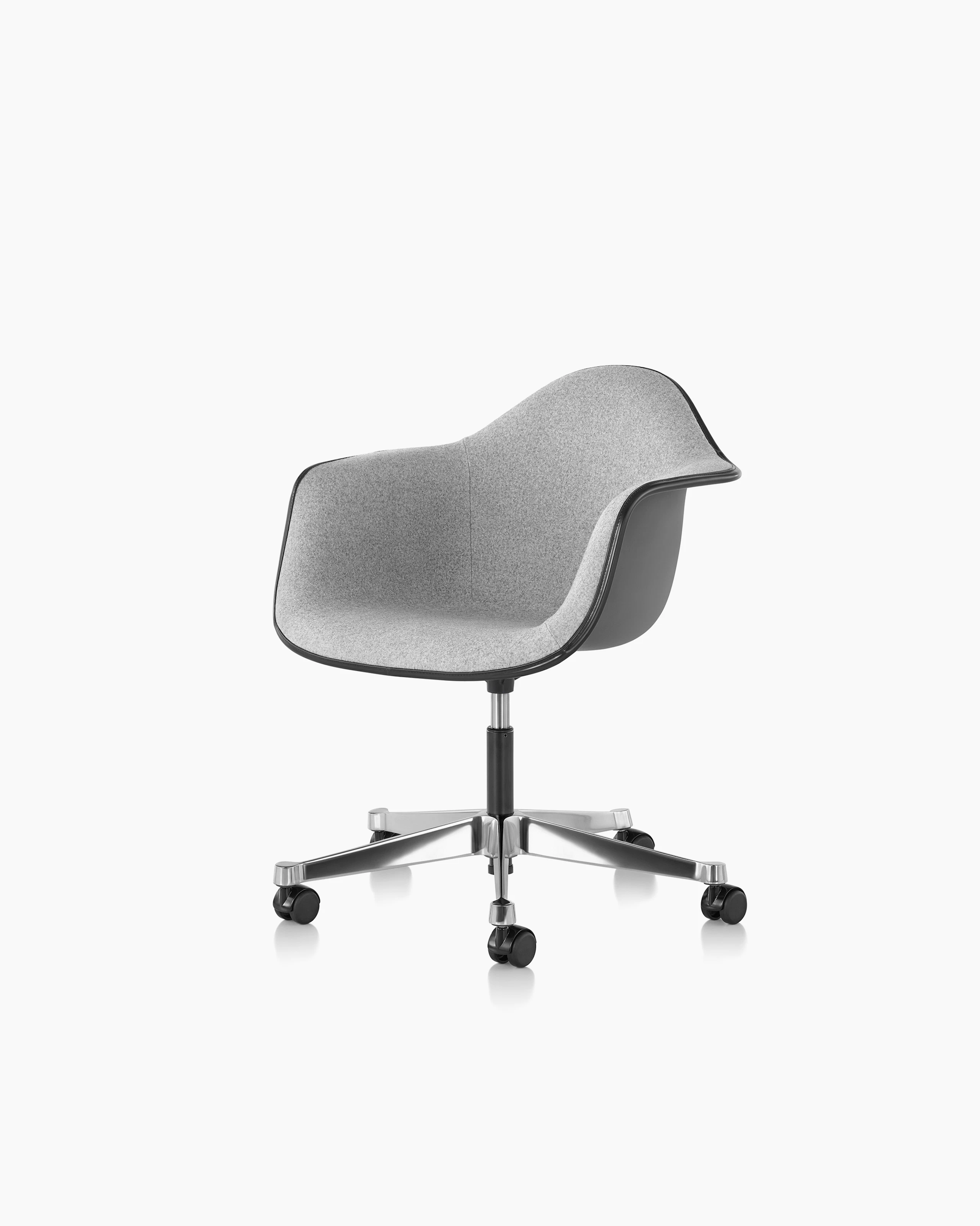 Eames Task Chair in Noble Grey and Fiberglass Elephant Grey, three-quarters view