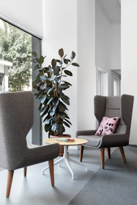 Two Hush Chairs and an Ali table next to a window.