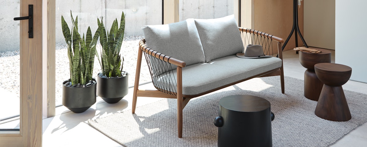 Hew Side Tables and Crosshatch Settee in living room setting