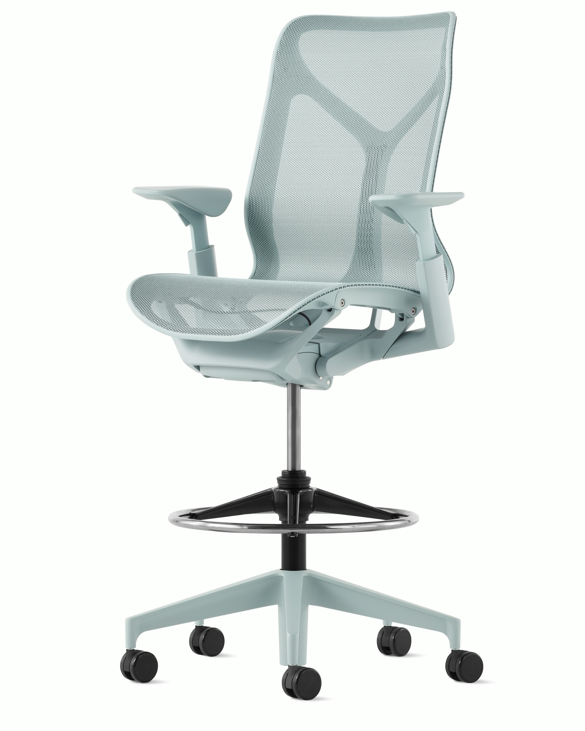 A glacier&nbsp;Cosm Stool with height-adjustable arms.