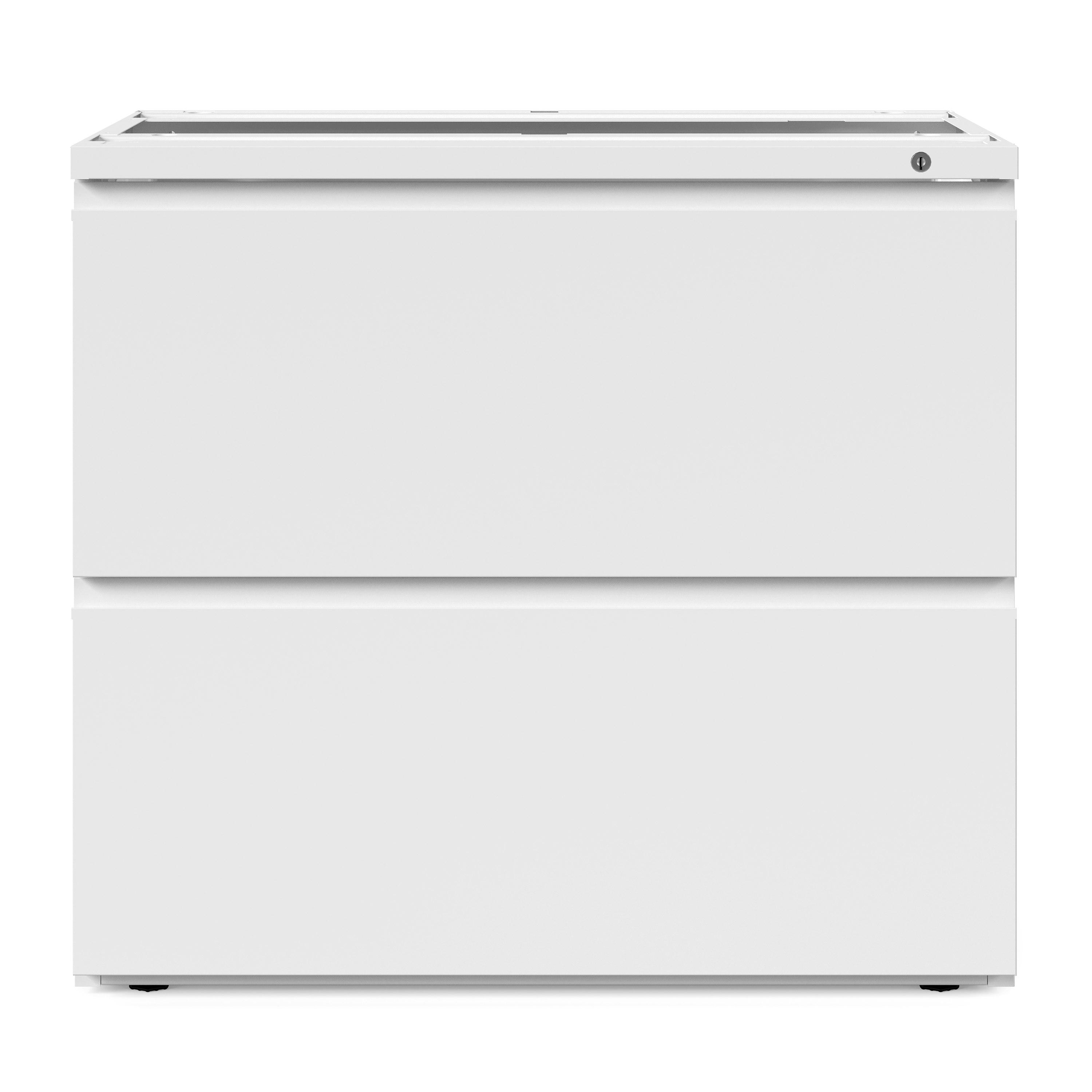 White Series 2 doublewide pedestal storage, viewed from the front.