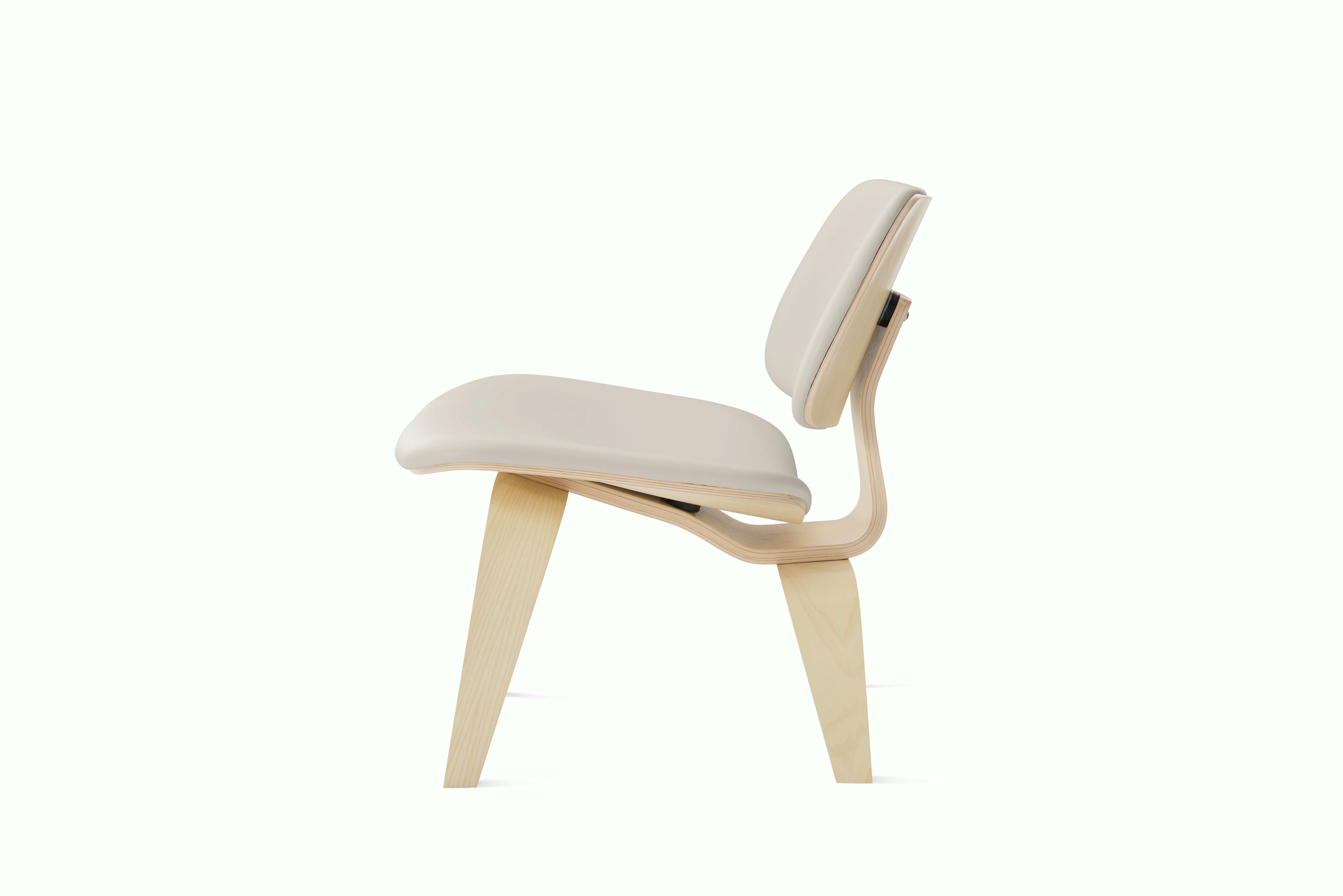 Eames Molded Plywood Lounge Chair Wood Base (LCW) - Upholstered,  White Ash,  Prone Leather,  Lotus