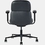 Rear view of a mid-back Asari chair by Herman Miller in black leather with height adjustable arms.