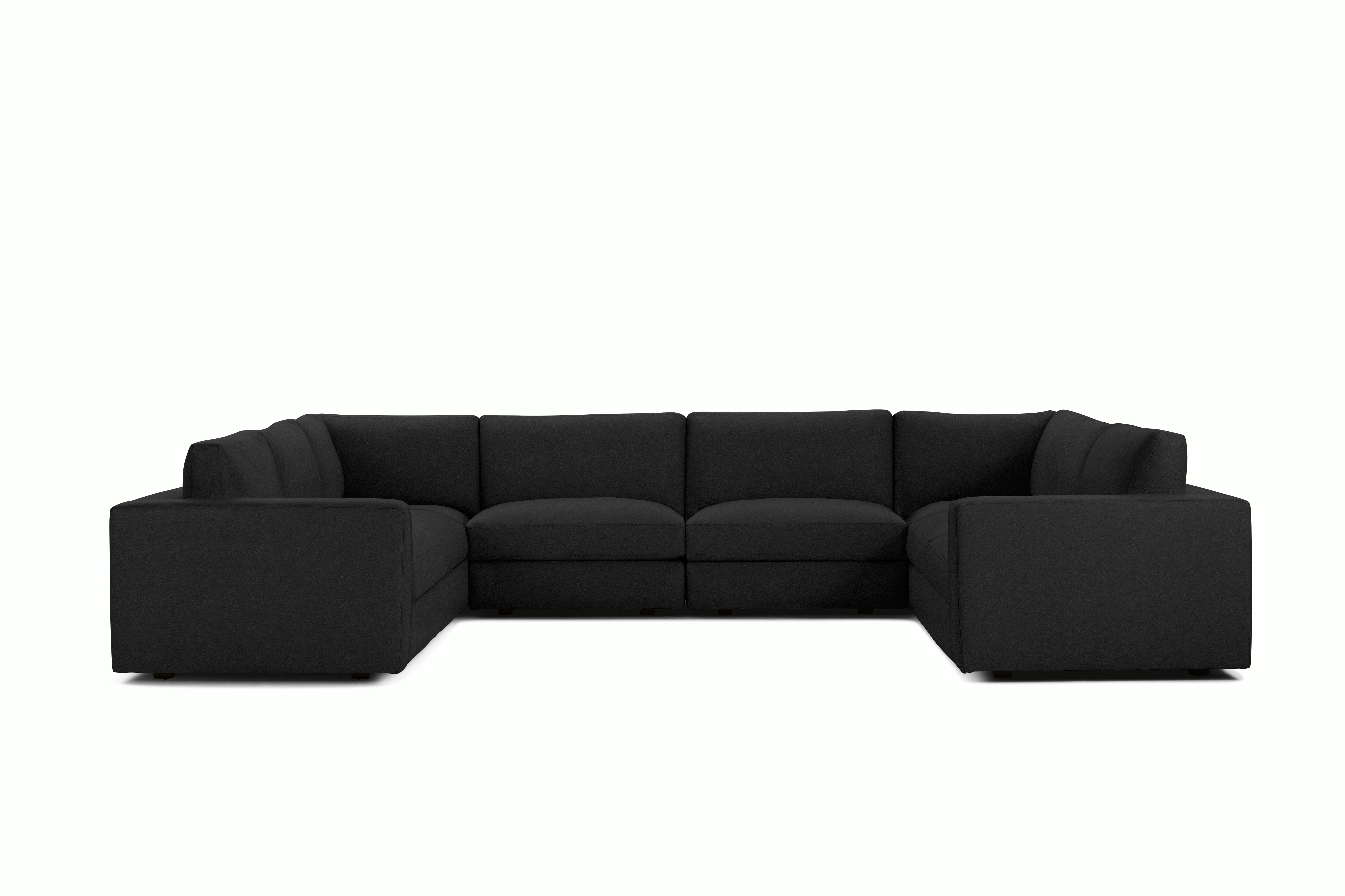 Reid Corner Sectional - U Shaped Sectional,  Standard,  Prone Leather,  Obsidian,  1" Block"