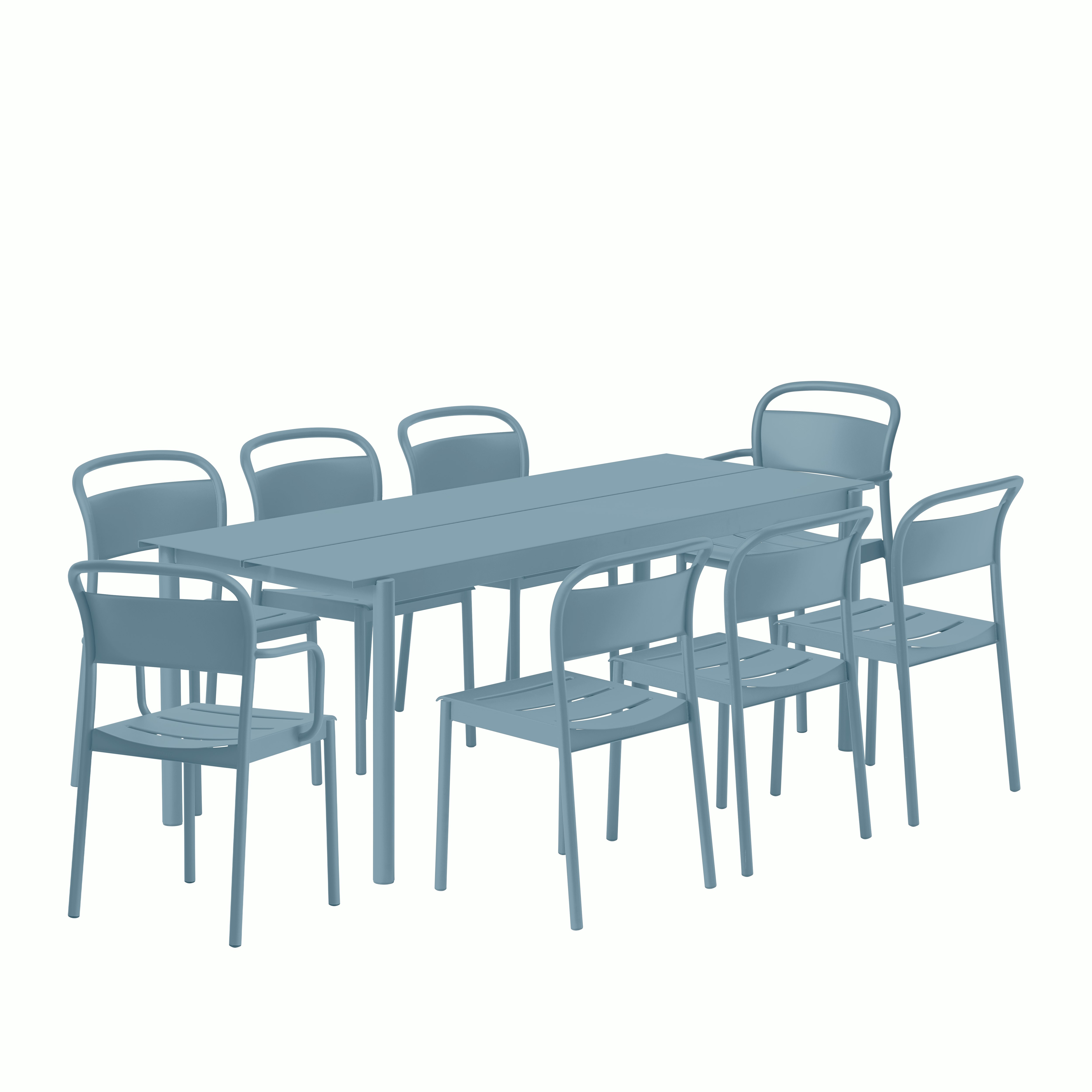Linear Dining Set - 87" Table,  2 Armchairs,  & 6 Side Chairs,  Pale Blue"