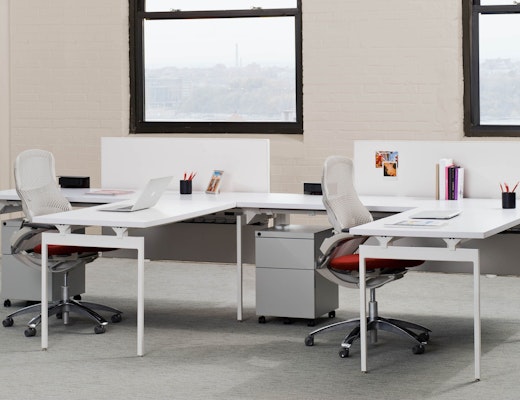 Antenna Workspaces Antenna Workspaces Linked Desks with Fence Generation Chair Storage