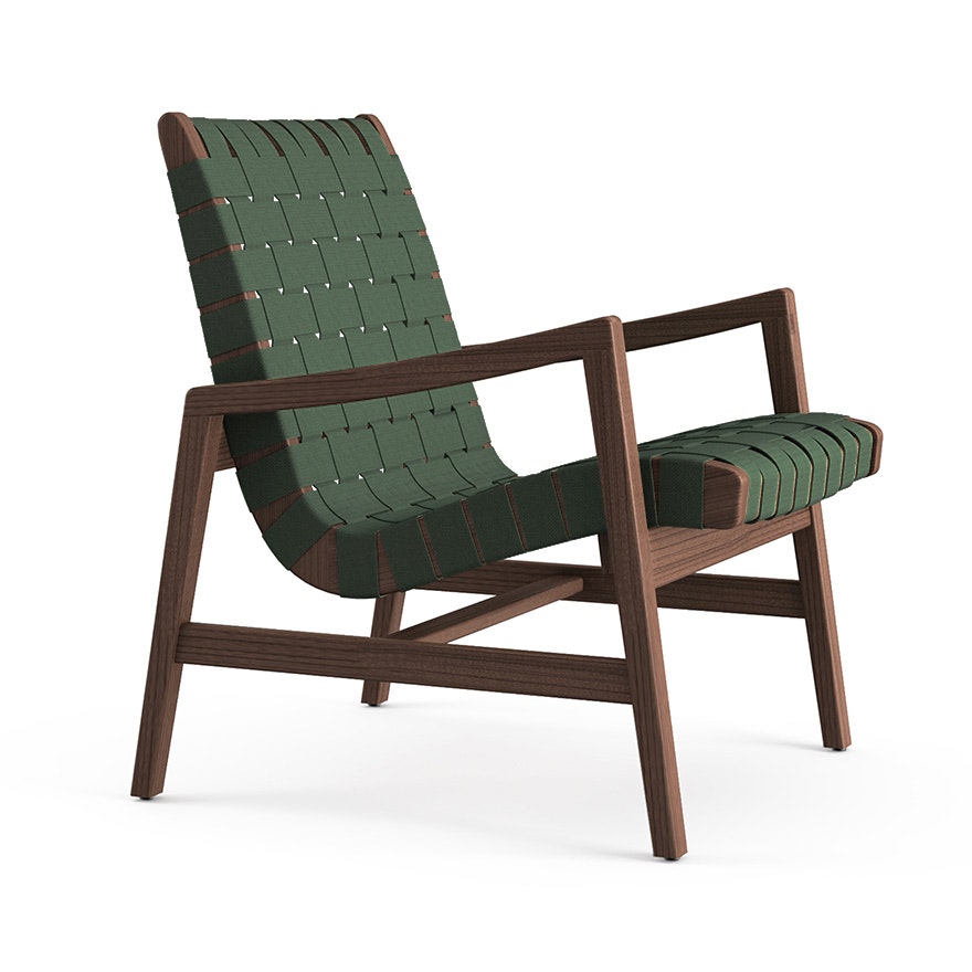 Risom Lounge Chair - Arm, Forest Green Cotton, Light Walnut