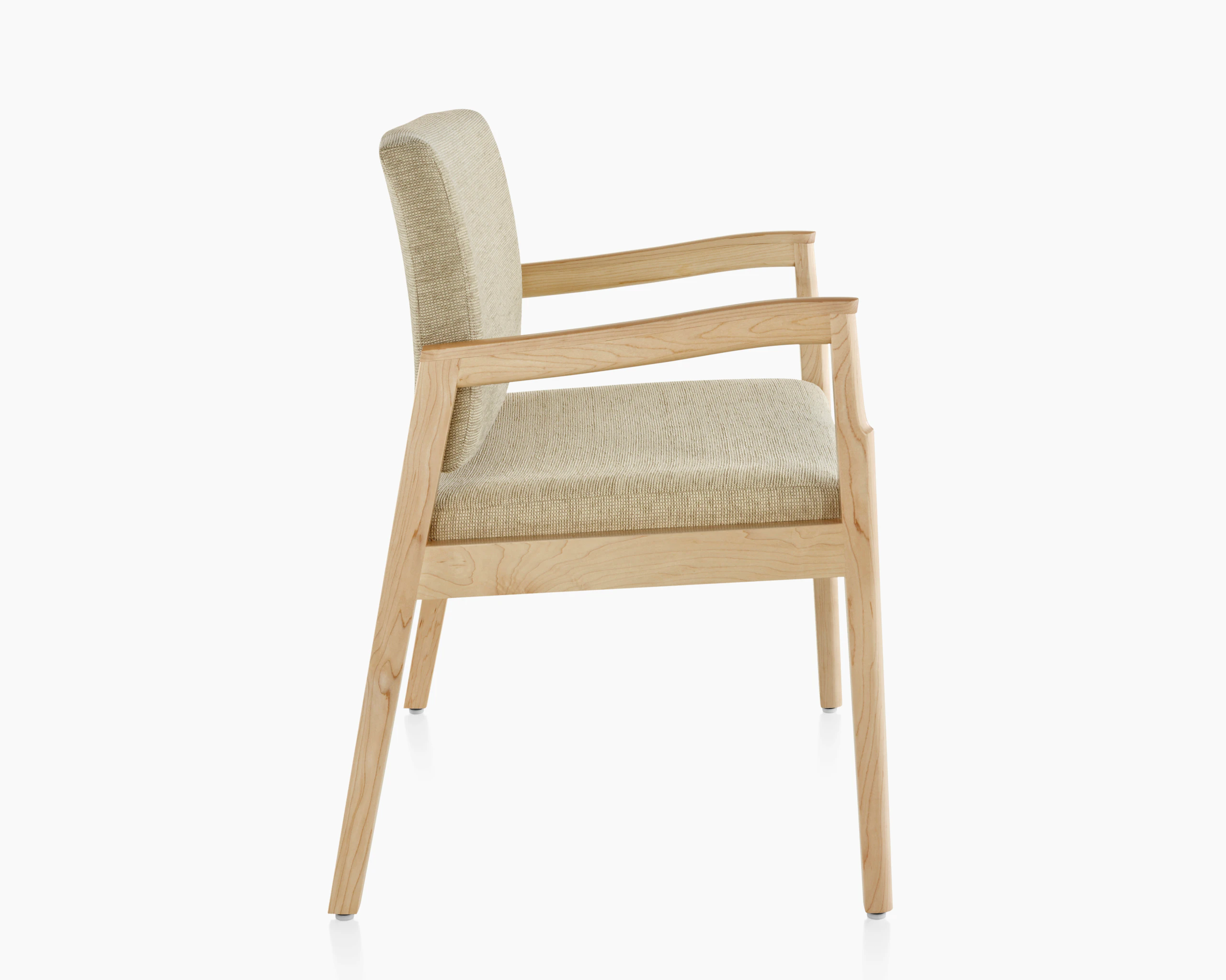 A Monarch Plus Chair in tan textile with solid hardwood frame and wood arm caps.