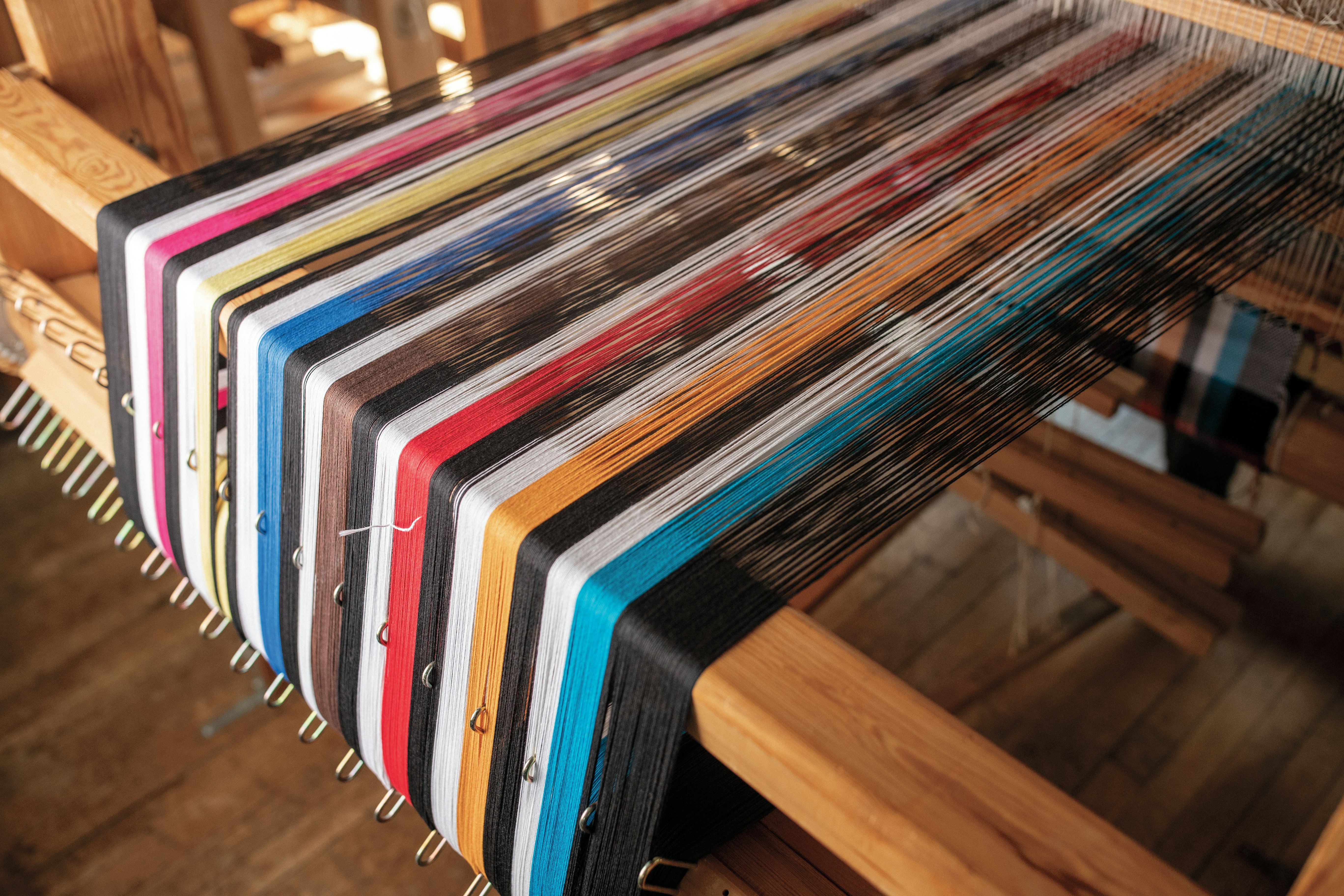 Closeup of thread on loom