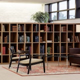 Knoll Essentials anchor storage open lockers Barcelona table Krusin lounge chair Krefeld lounge settee Saarinen Executive Armless chair Dividends Horizon table Community Space Activity Space Library