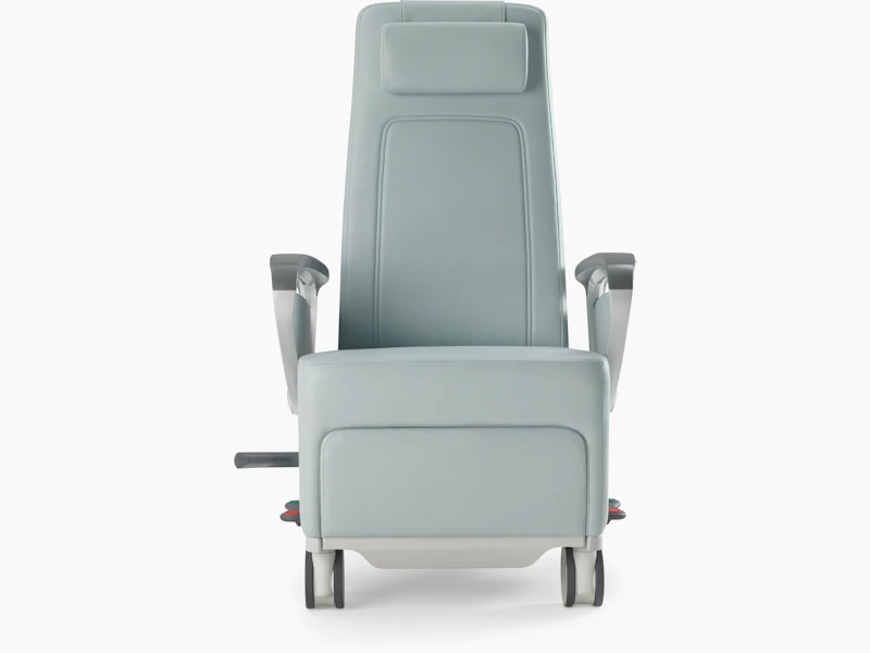 Nemschoff Ava Recliner with arcade back in a light blue upholstery, viewed from the front.