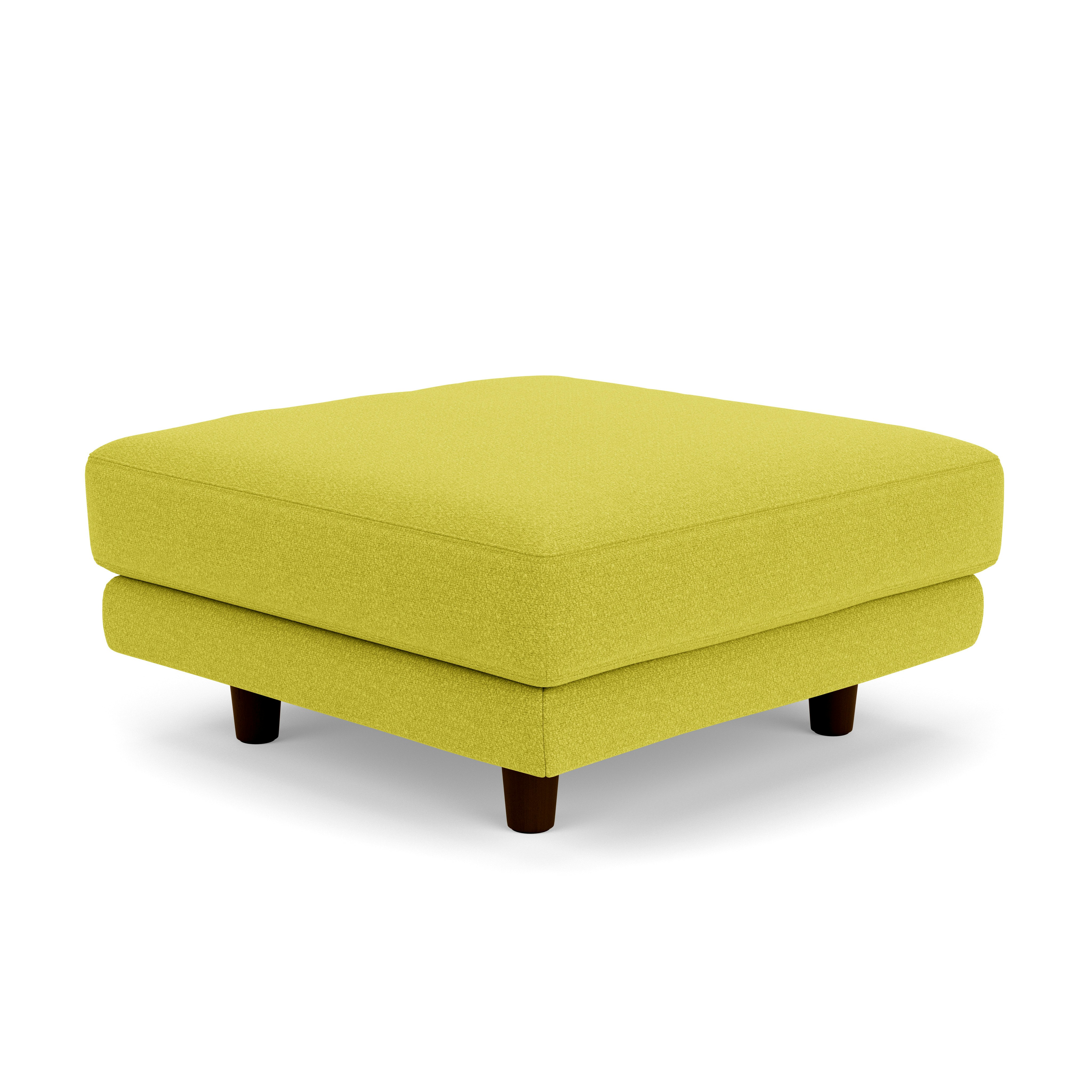D'Urso Ottoman - Knoll Boucle, Chartreuse, Burnt Walnut on Oak