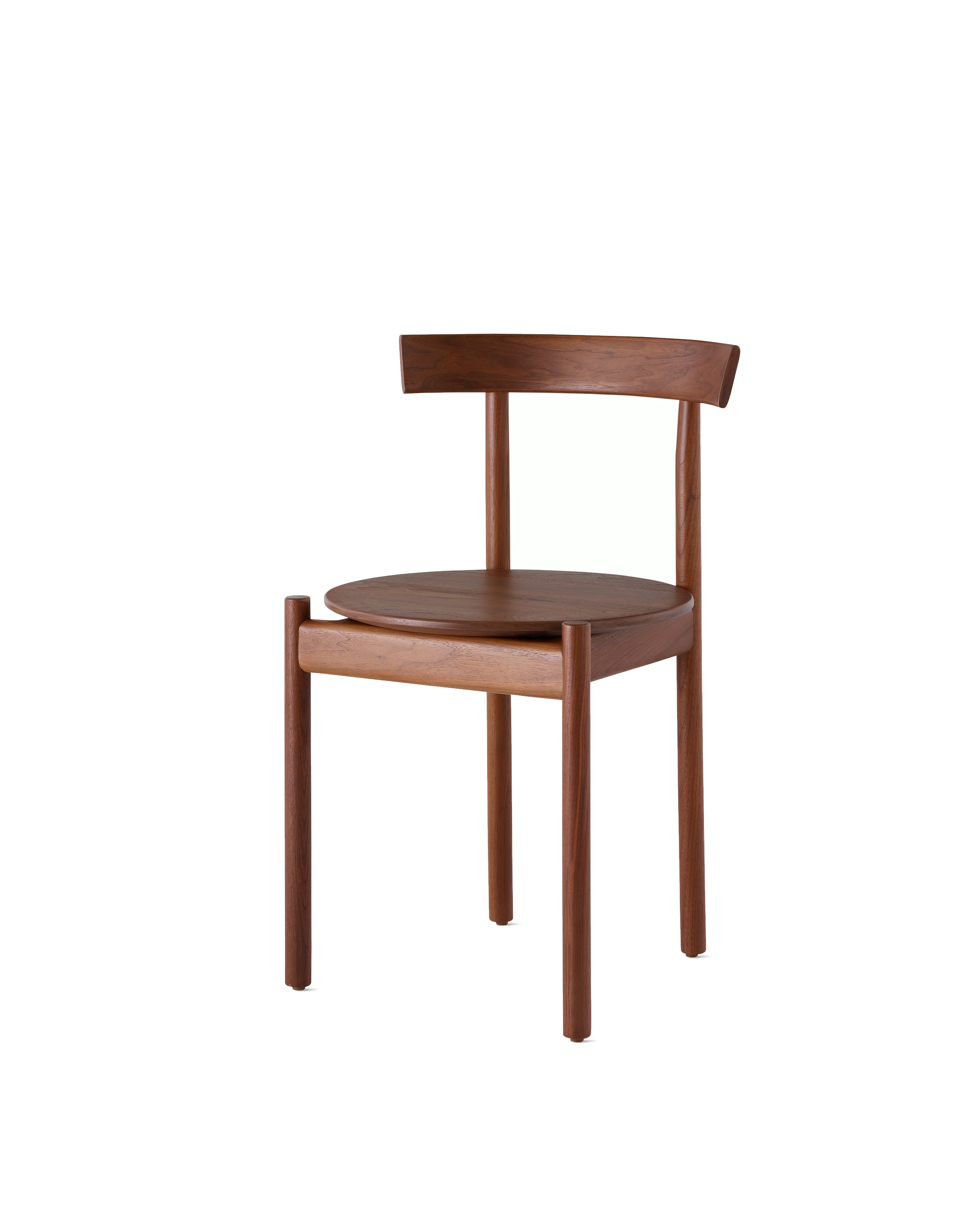 A walnut Comma Chair, viewed from the front at an angle.