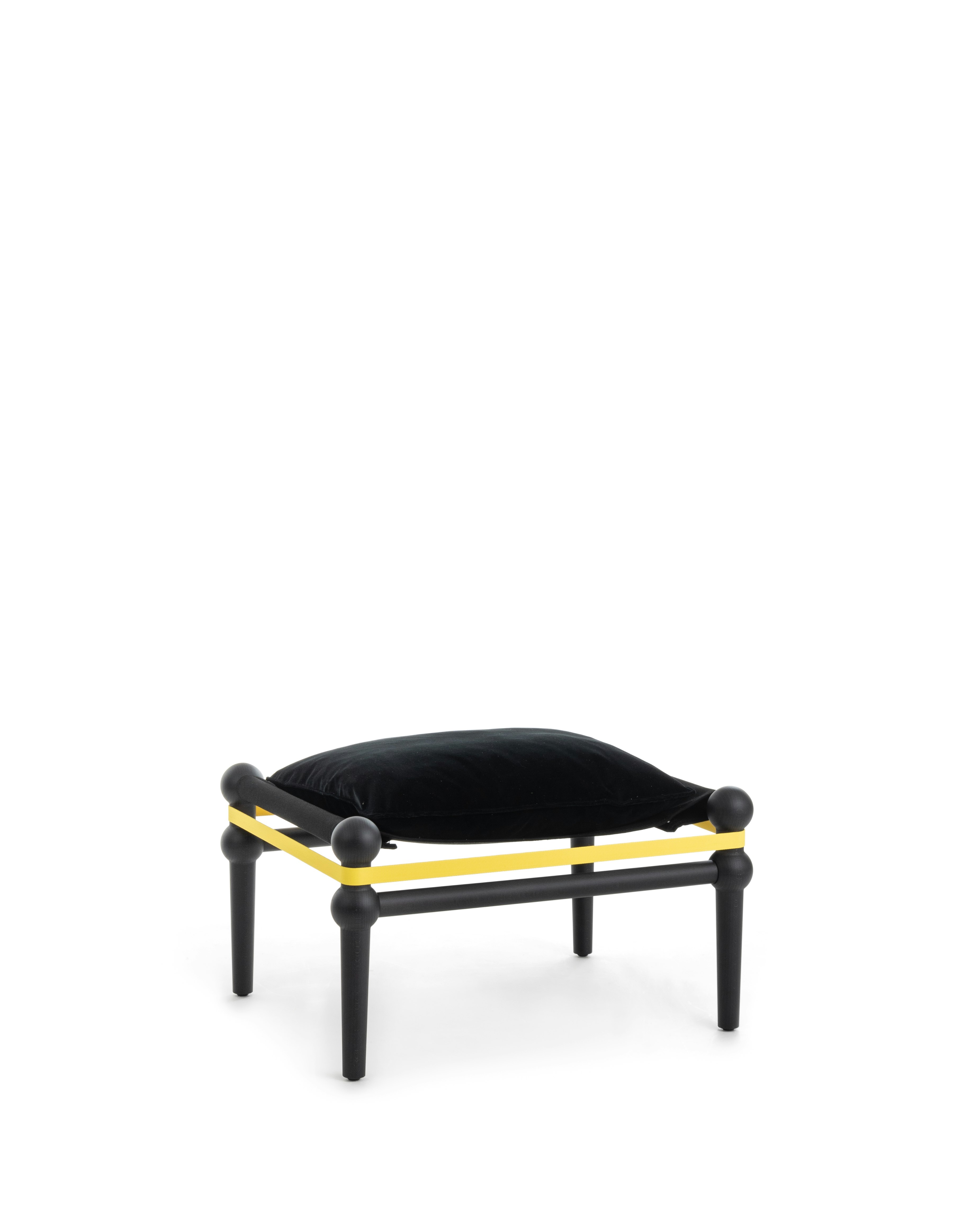 Twain Footstool in Black Beech with Black and White cushions