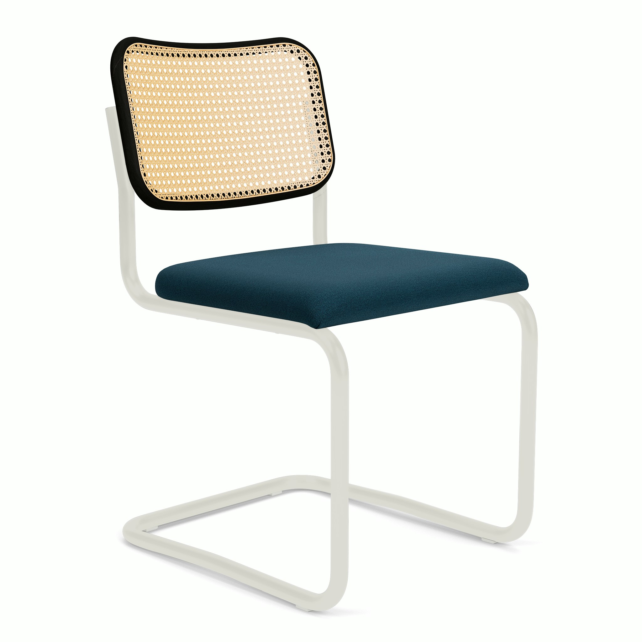 Cesca Upholstered Chair - Ebonized Beech ,  Side Chair ,  Seat Pad,  hourglass,  indigo,  white frame
