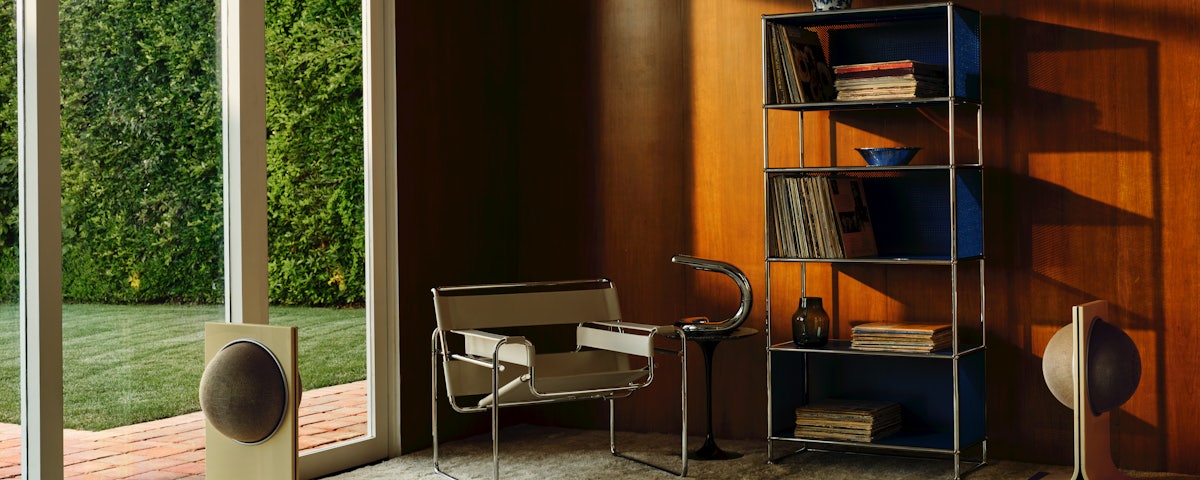 Wassily Chair and USM Haller Bookshelf in a living room setting