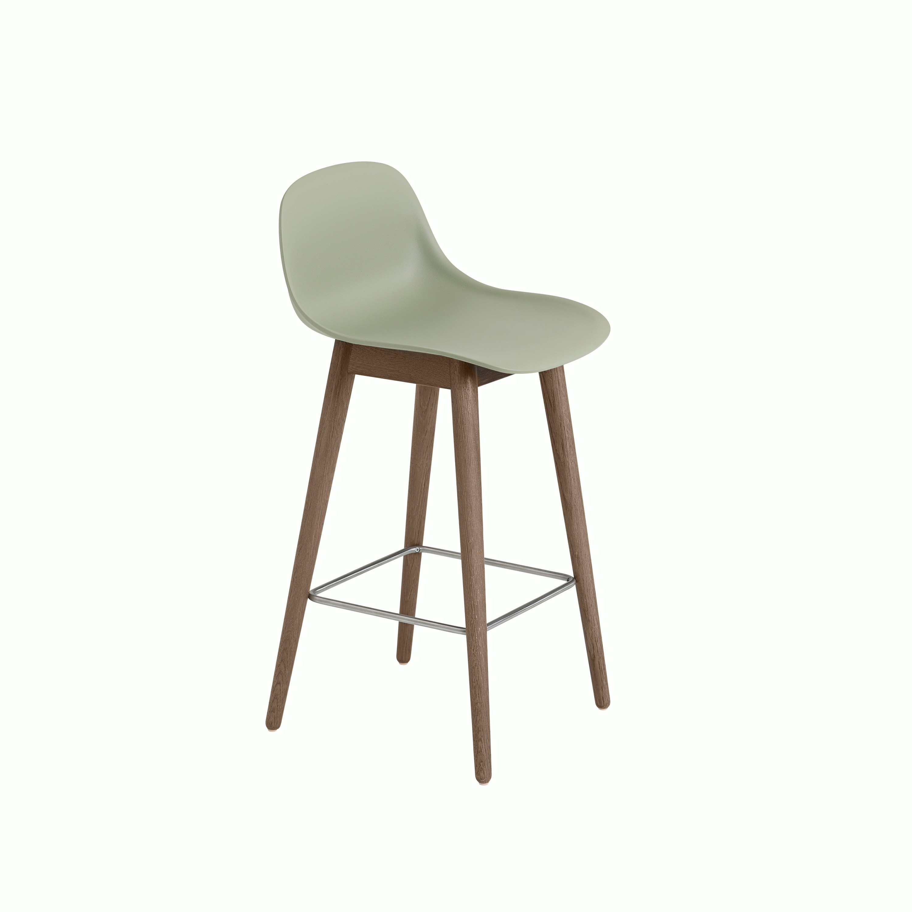 Fiber bar stool h65 w back wood base stained dark brown dusty green