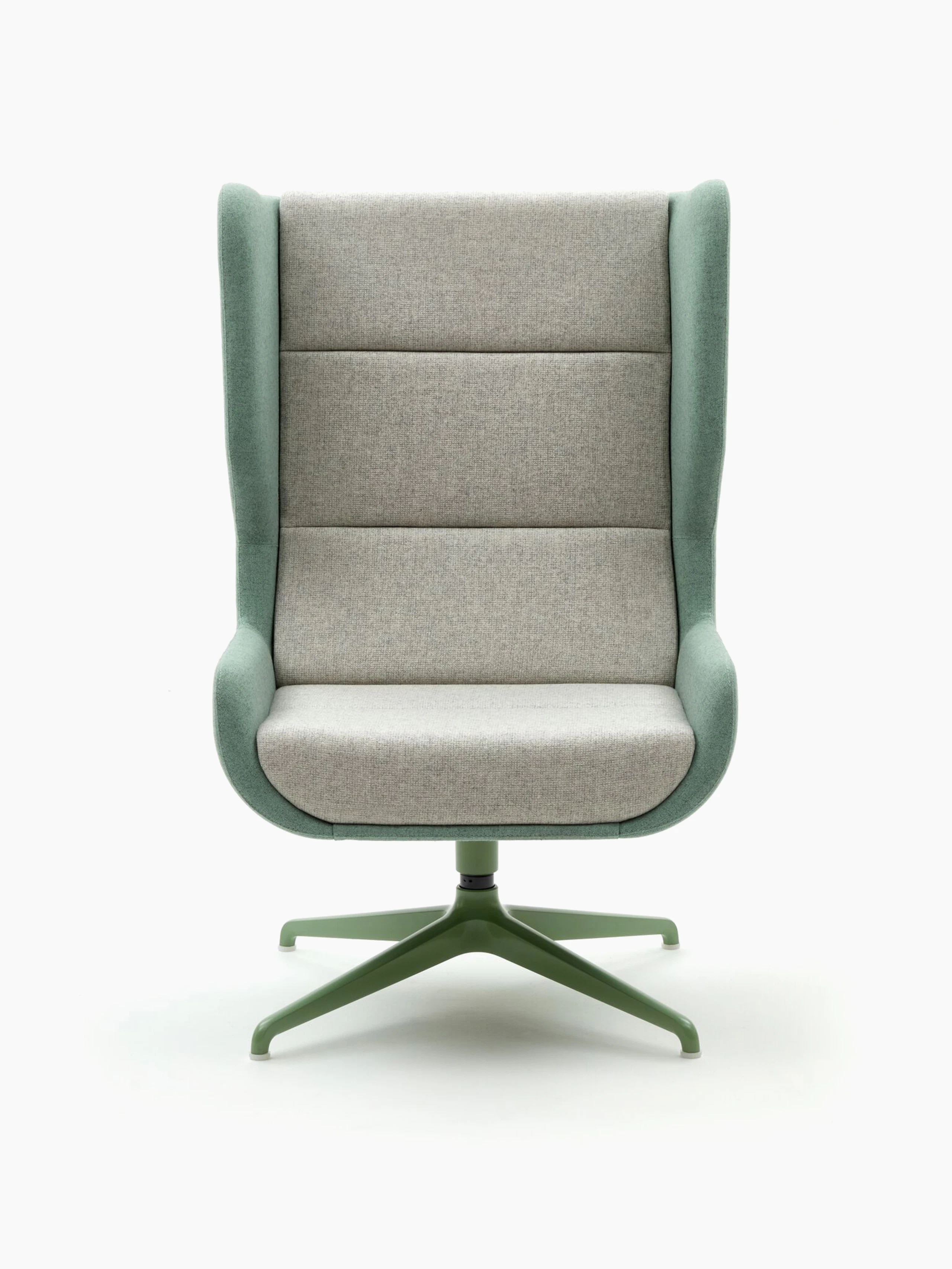 A naughtone Hush Chair with a green back and light gray seat padding and green 4-star base, viewed from the front.