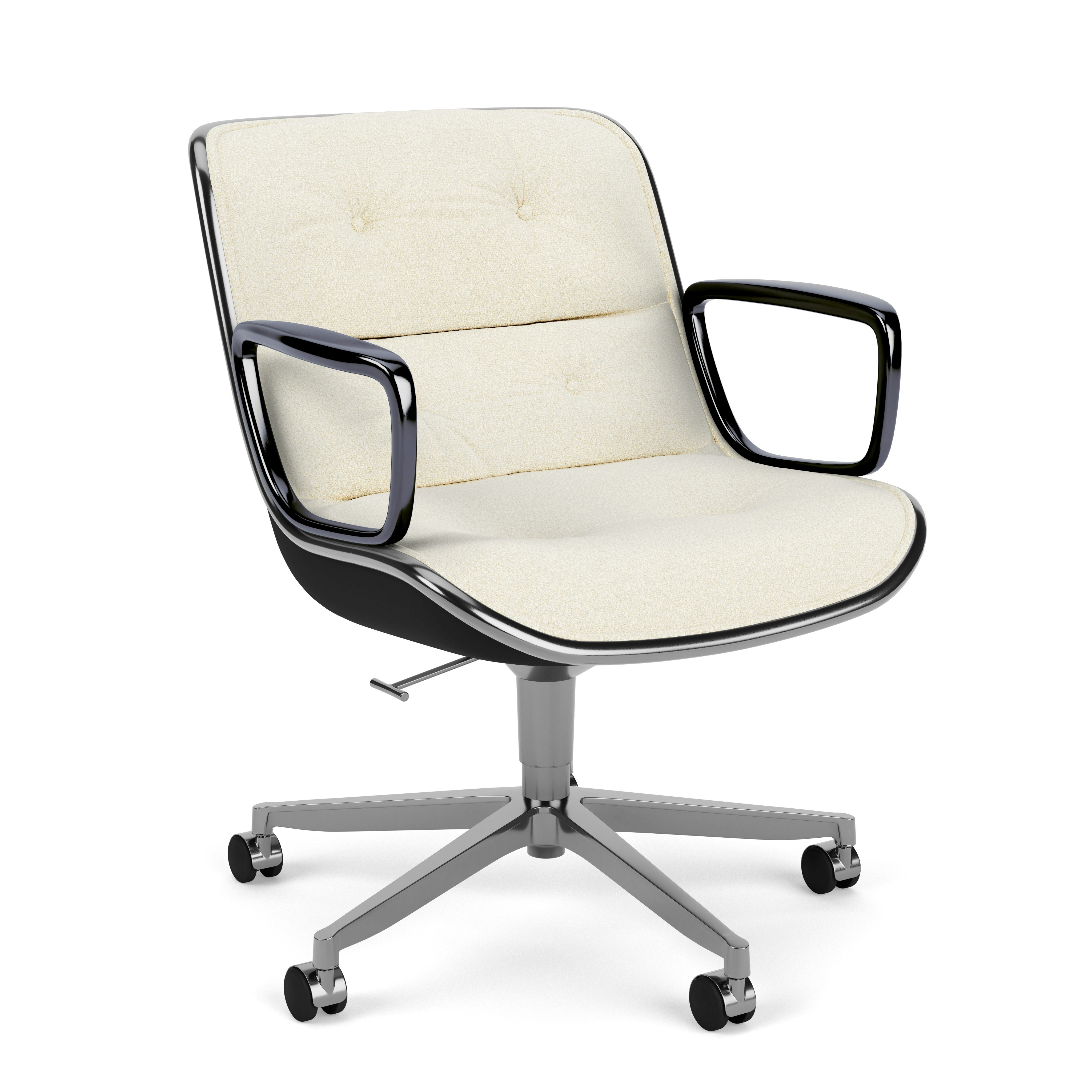 Pollock Executive Armchair - 5 Star, Polished Aluminum, Knoll Boucle,  Pearl