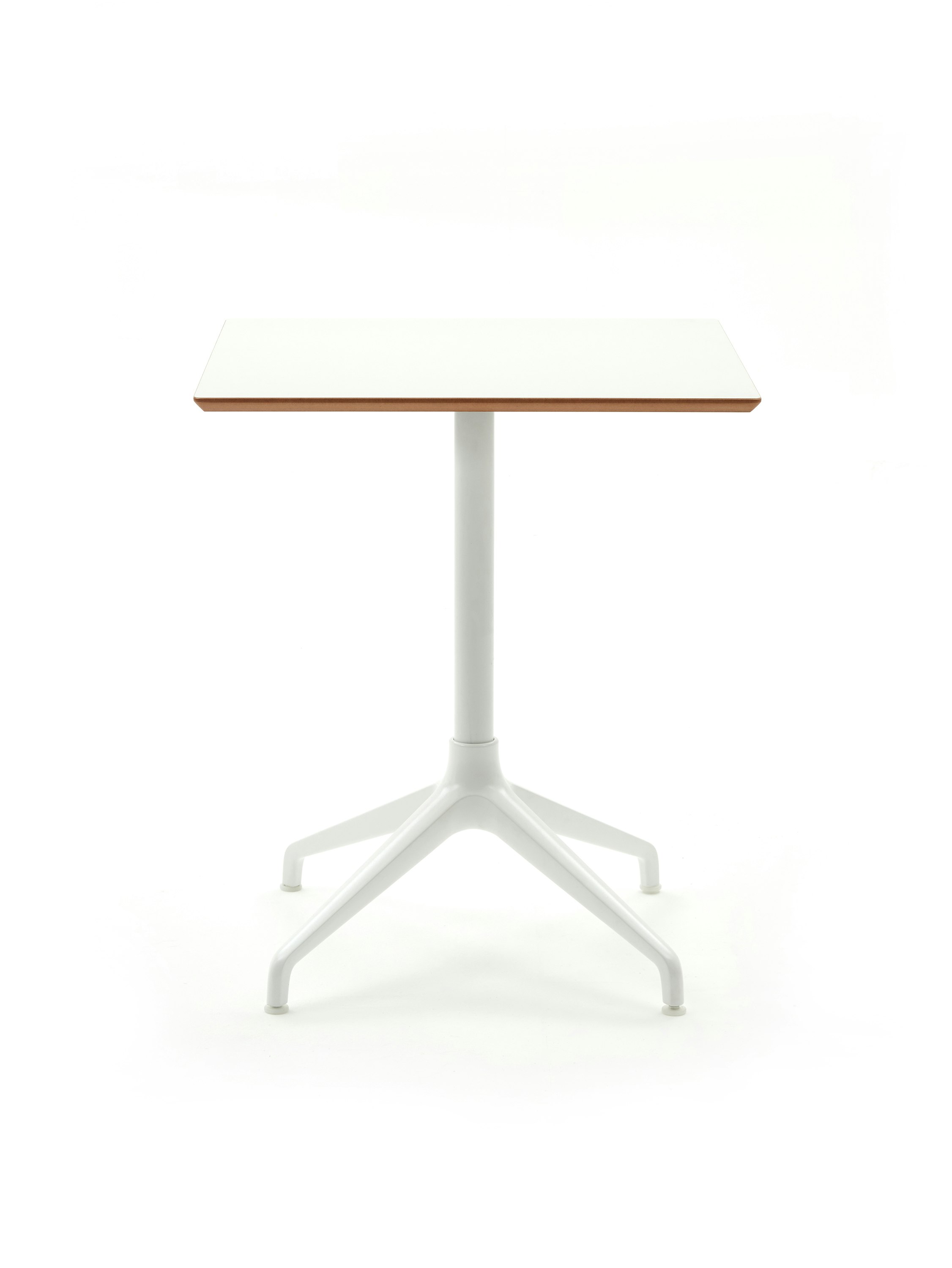 White sweep shot of white 4-star based Ali Cafe Table with white MFMDF square top.
