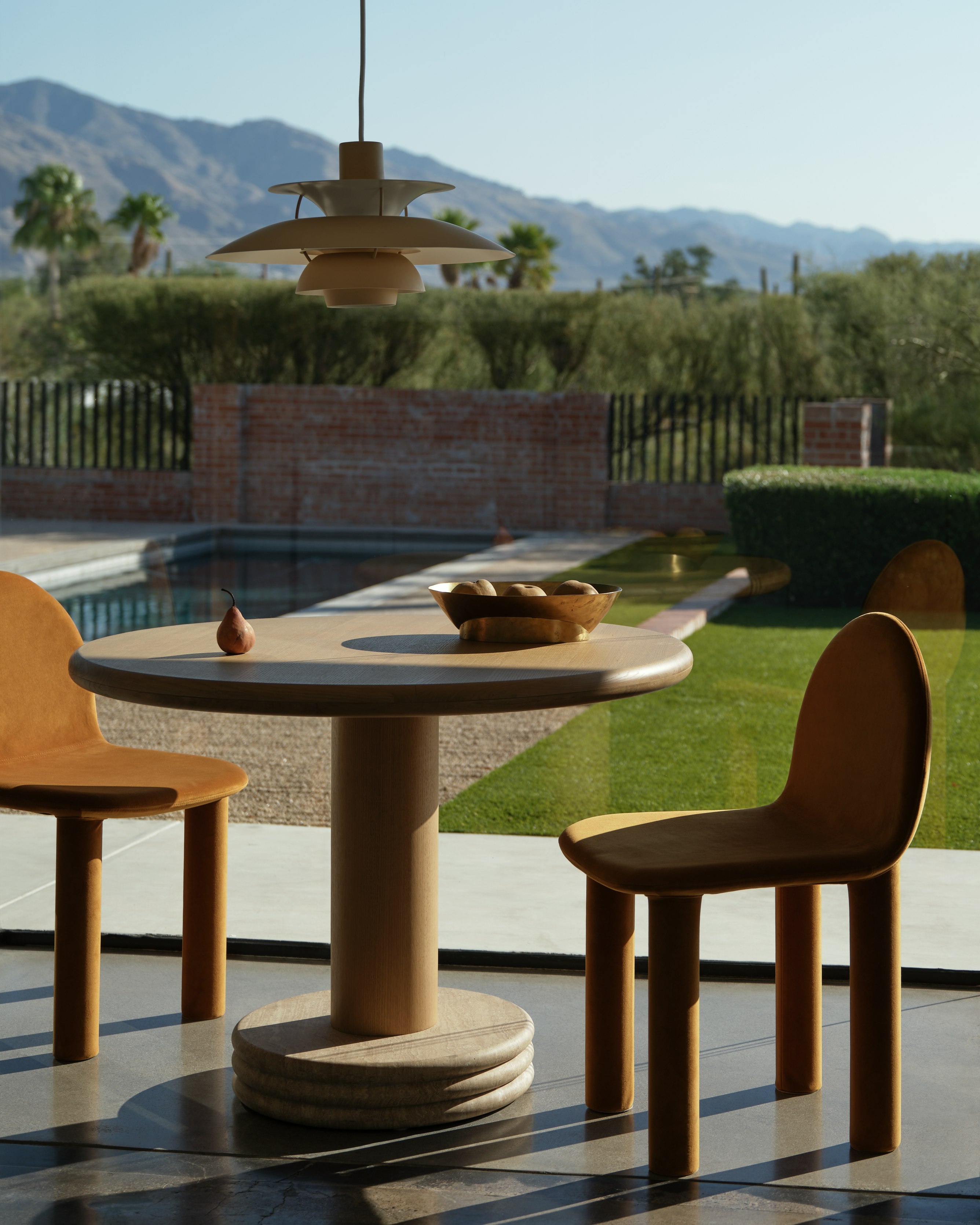 Bistro Dining Table with Arch Chairs in Camel