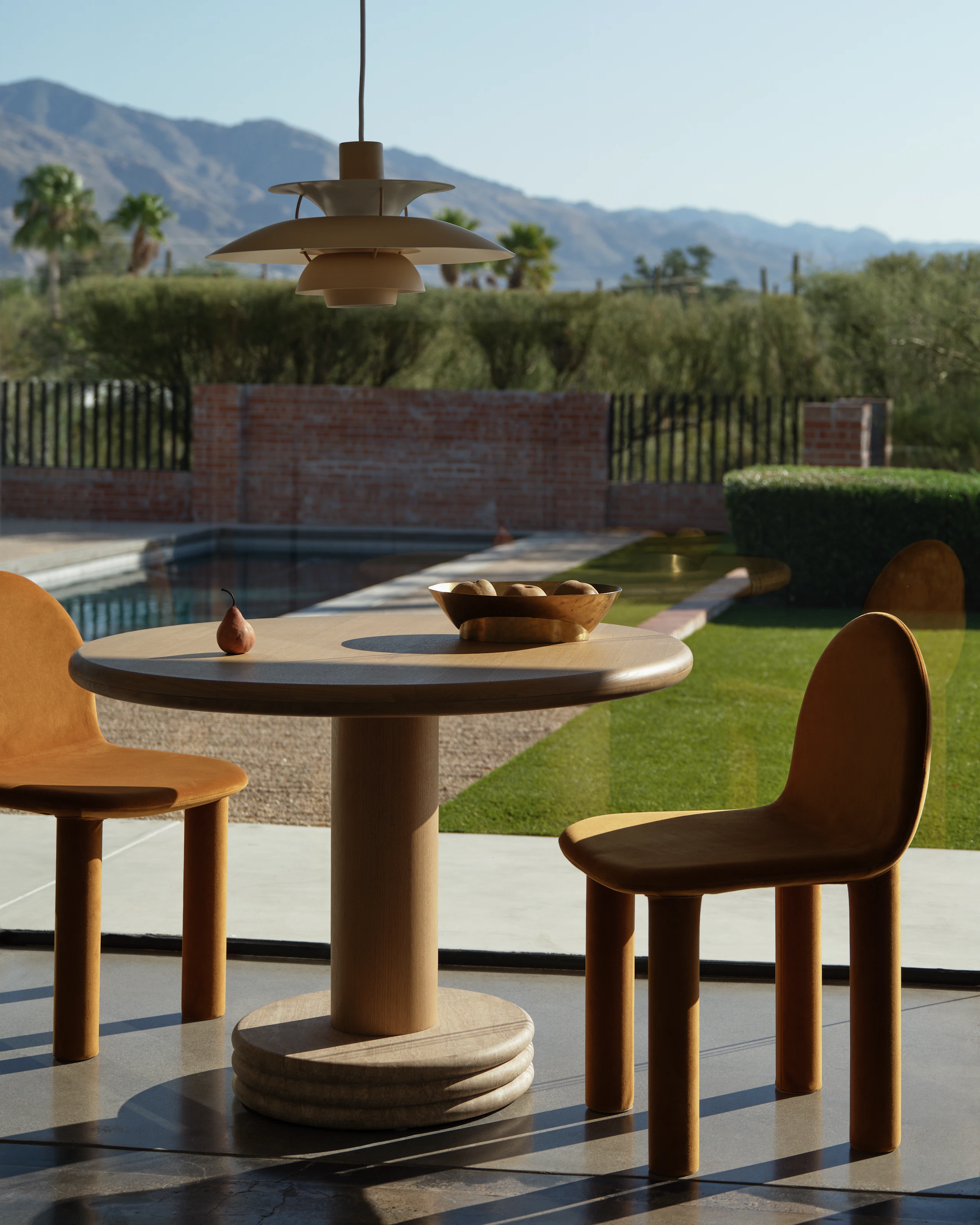 Bistro Dining Table with Arch Chairs in Camel