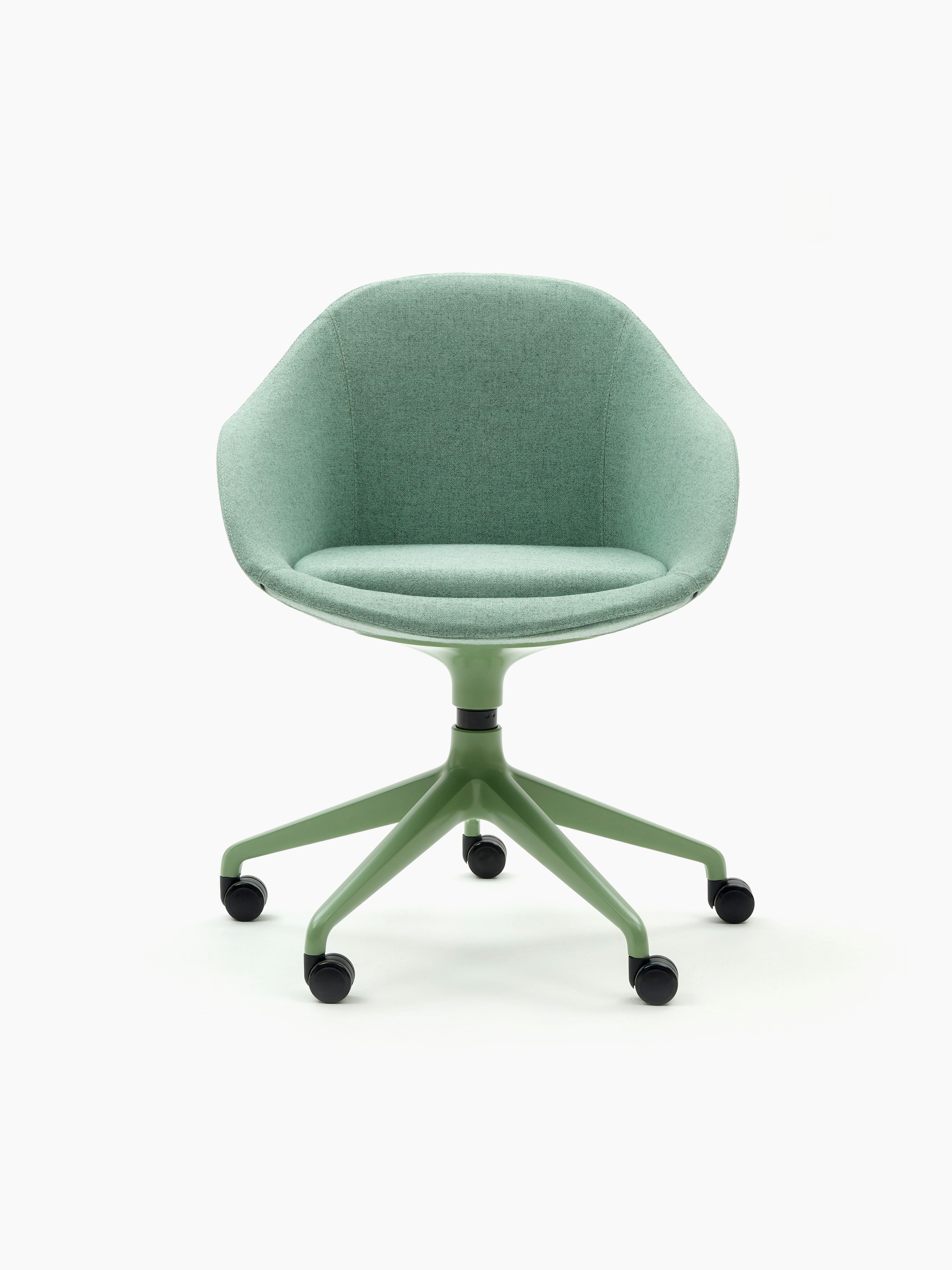 A green naughtone Always Chair with coordinating 5-star caster base, viewed from the front.