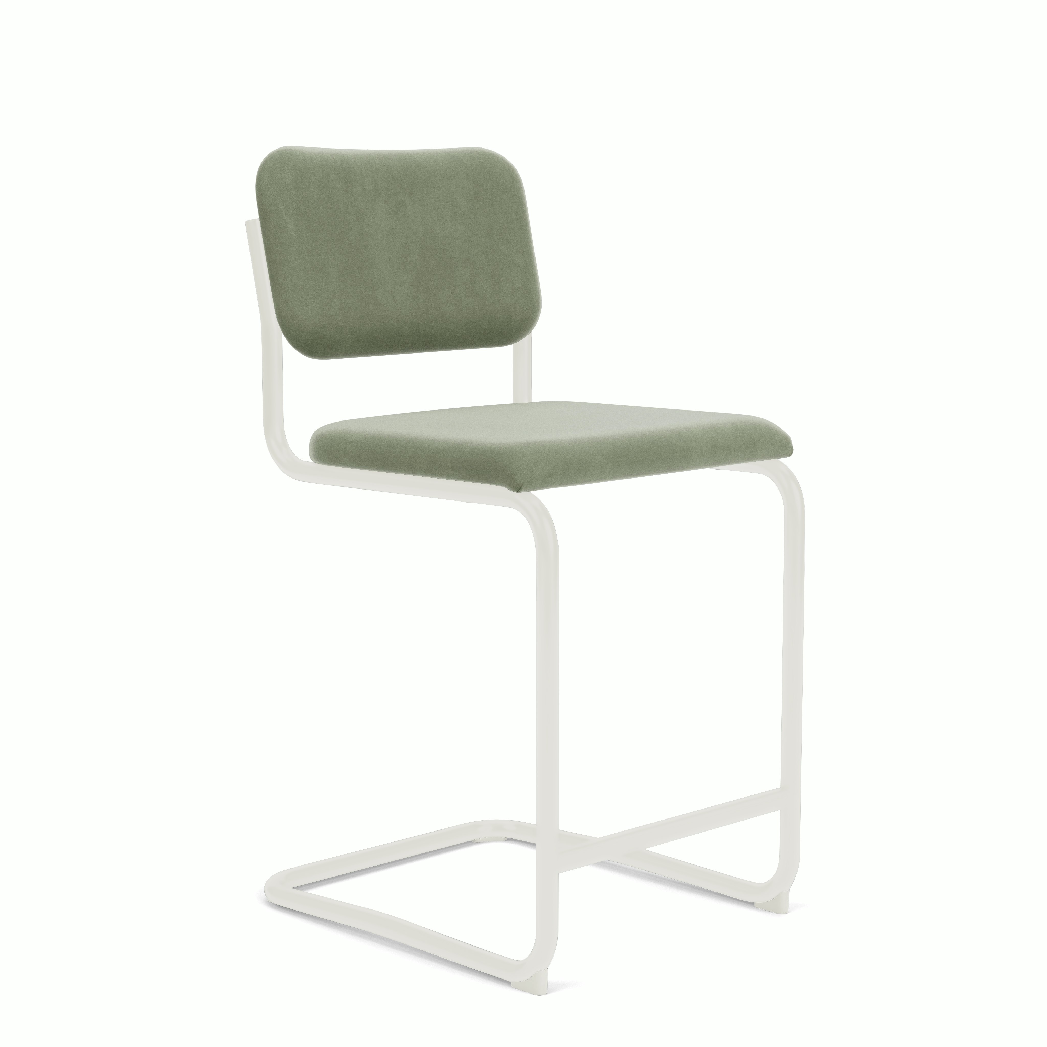 Cesca Upholstered Stool - Counter Height ,  Fully Upholstered,  ,  Knoll Velvet,  silver,  white frame
