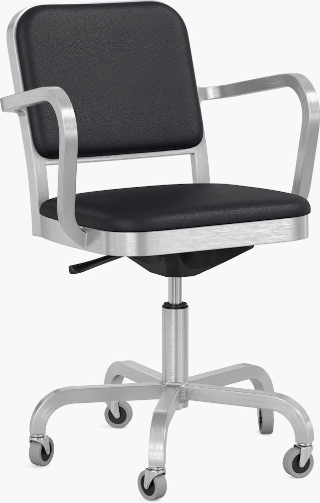 Navy Officer Task Chair - Brushed, Volo Leather, Black, Arms