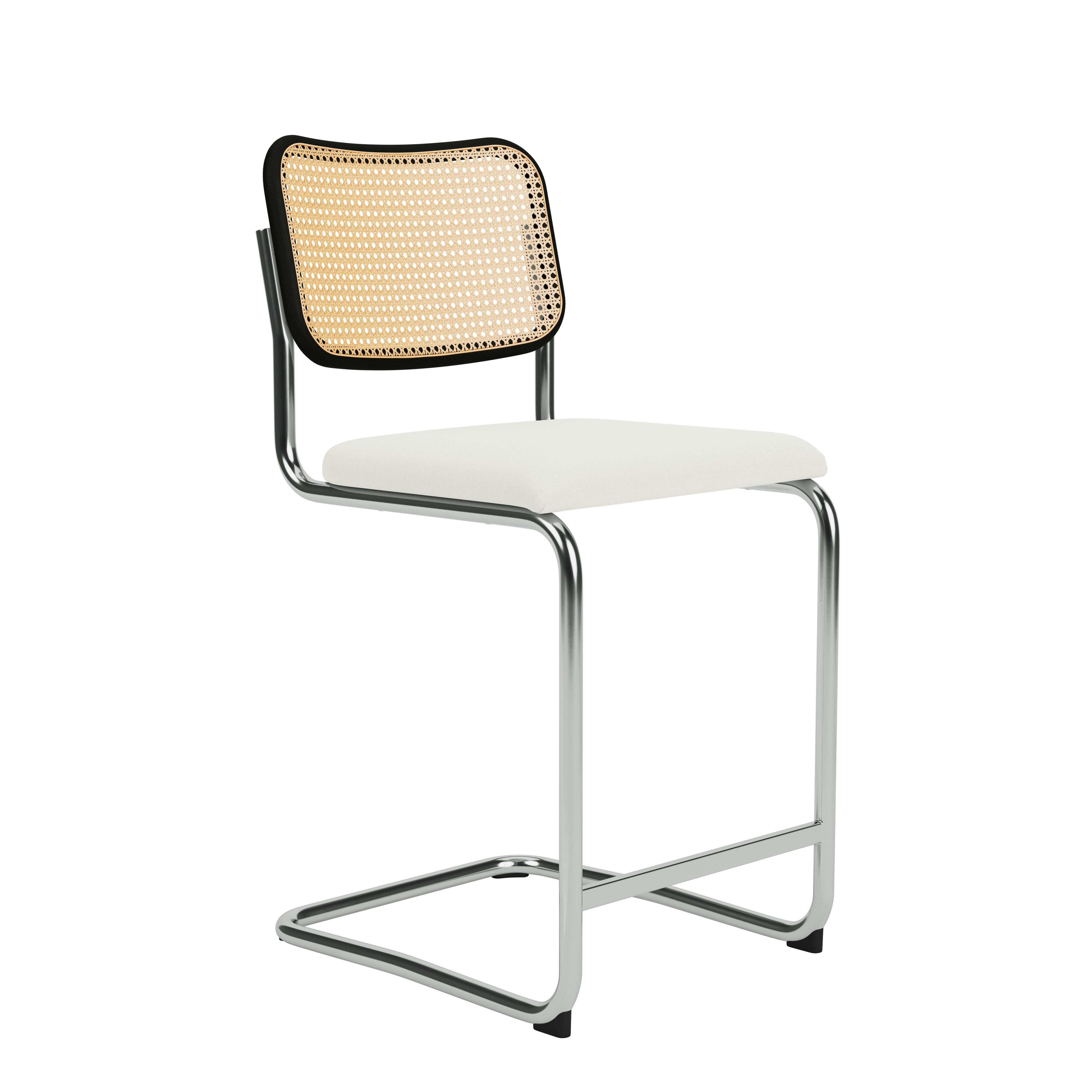 Cesca Counter Stool - Caned/Ebonized Beech Back, Upholstered Seat, Hourglass, Air