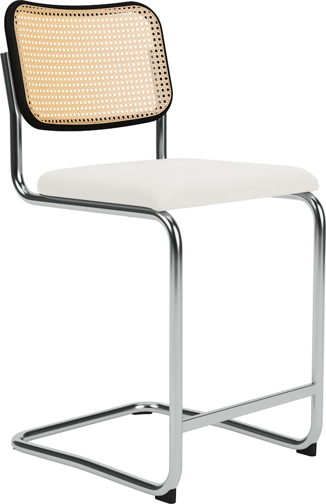 Cesca Counter Stool - Caned/Ebonized Beech Back, Upholstered Seat, Hourglass, Air