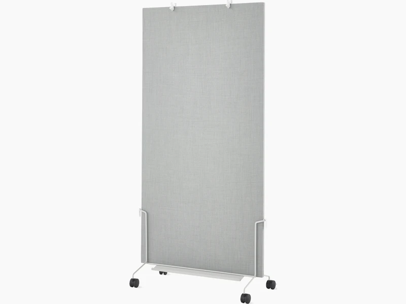 A grey OE1 Mobile Easel with grey fabric project board, viewed from an angle.