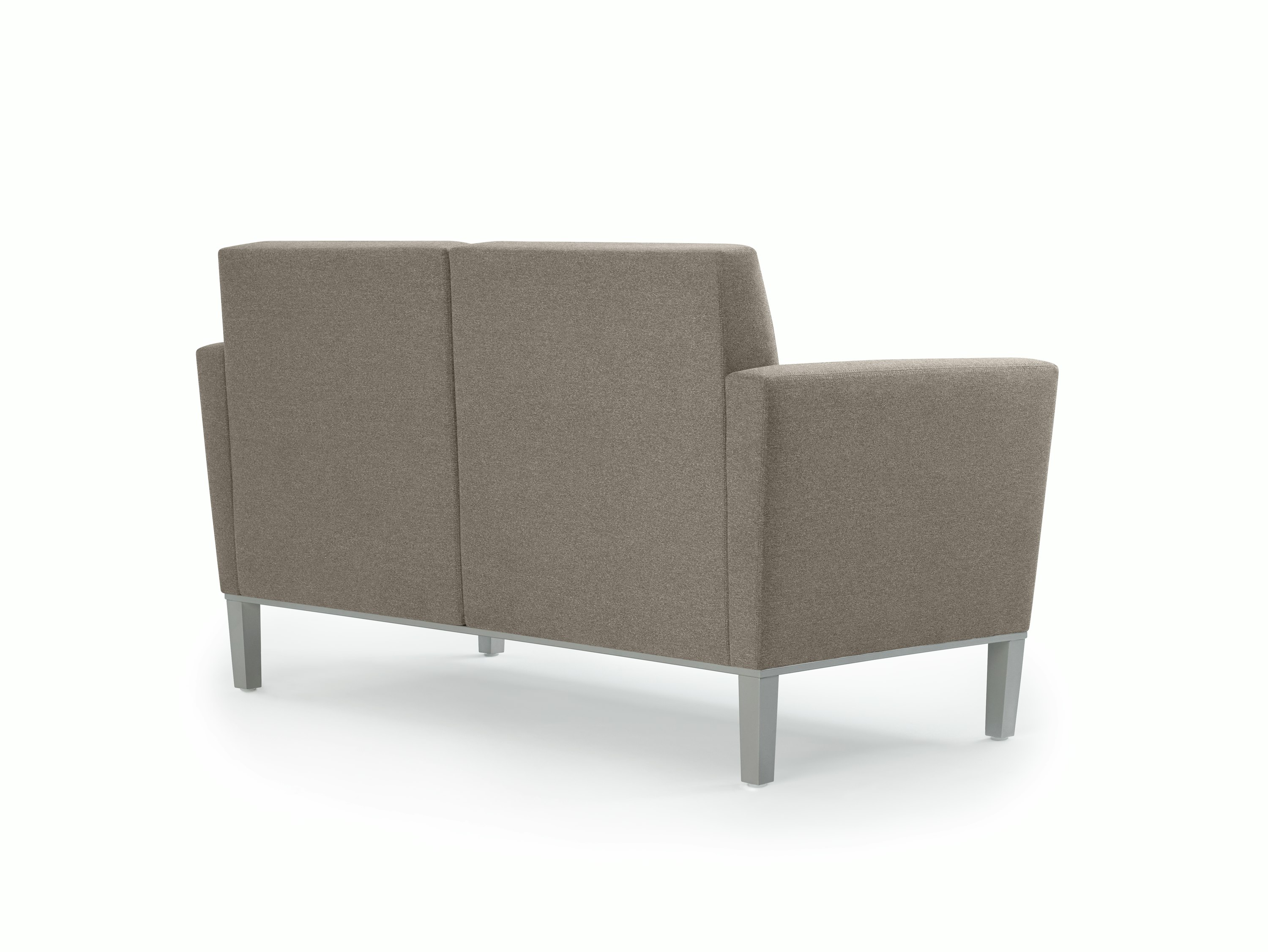 Back three-quarter view of two-seat Brava Platform Lounge System on a metal base.