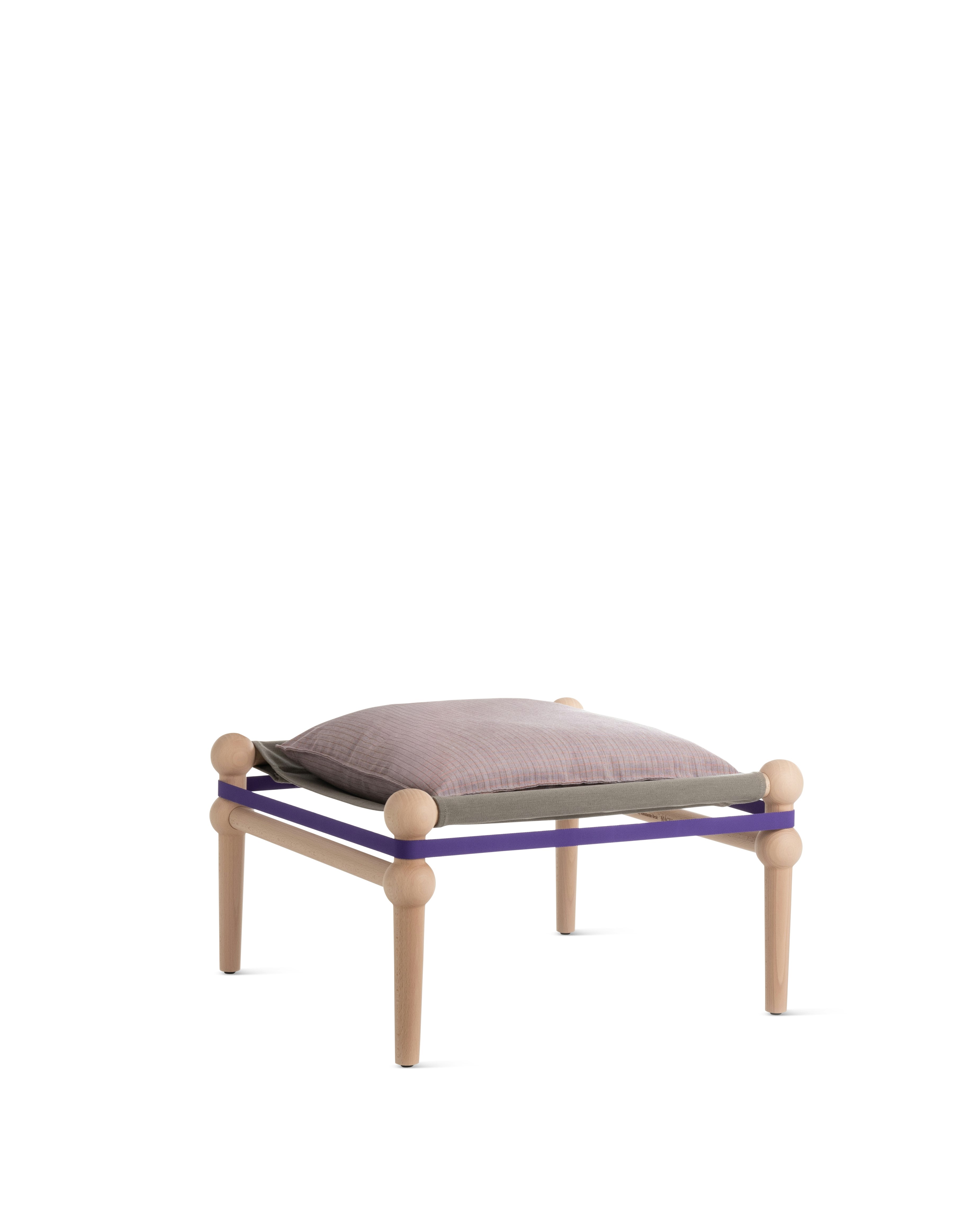 Twain Footstool in Recheck Pink and Natural Beech