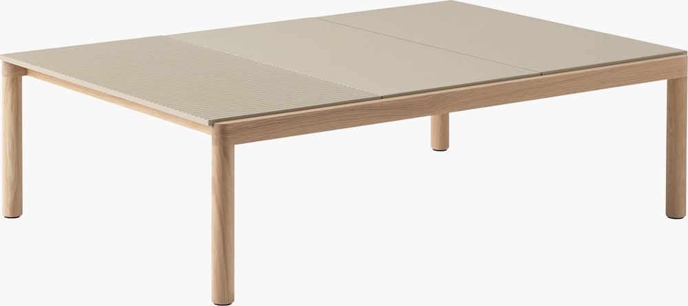 Couple coffee table 120x84x35 2 plain 1 wavy taupe dark oiled oak