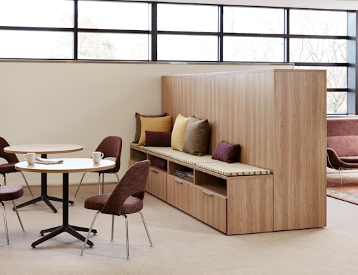 Activity Space with Team Meeting and Lounge laminate fronts cushion meeting pillow group activity credenza storage locker cushion KnollStudio throw pillow refined focus essentials