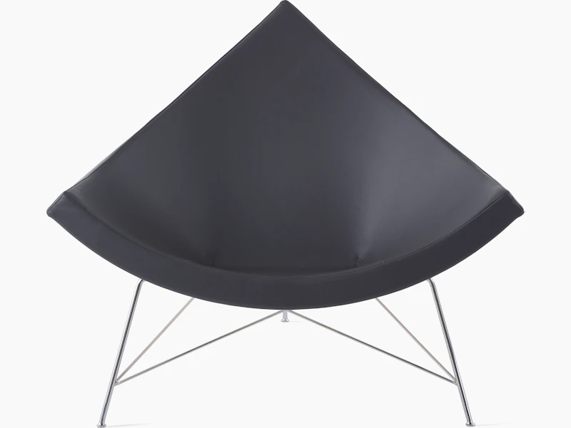 A dark grey leather Nelson Coconut Lounge Chair viewed from straight on.
