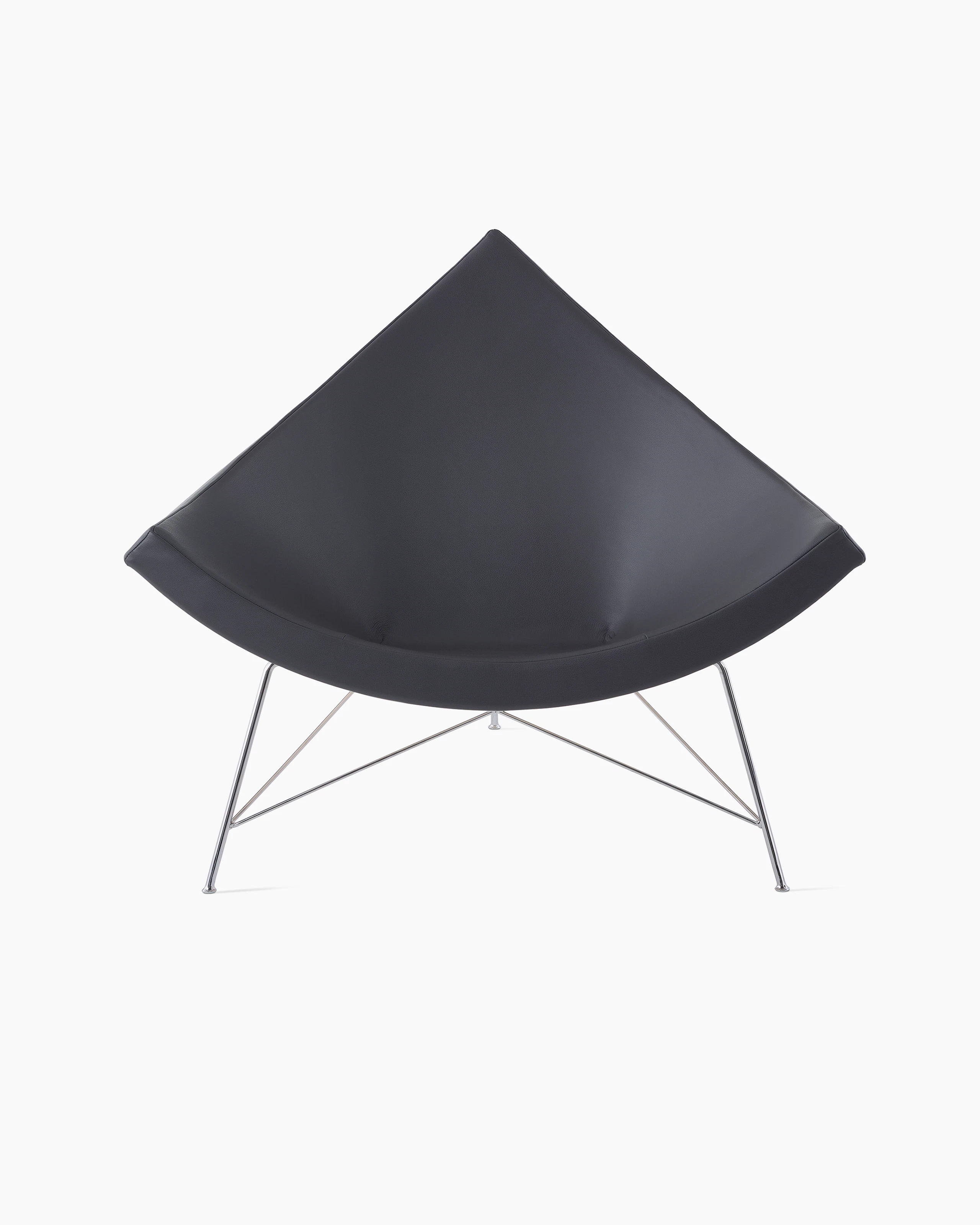 A dark grey leather Nelson Coconut Lounge Chair viewed from straight on.