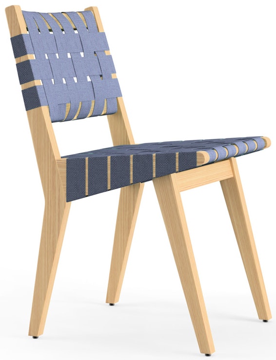 Risom Side Chair - Steel Blue Cotton, Clear Maple