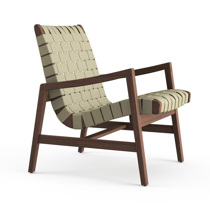 Risom Lounge Chair - Arm, Antique Beige Sunbrella, Light Walnut