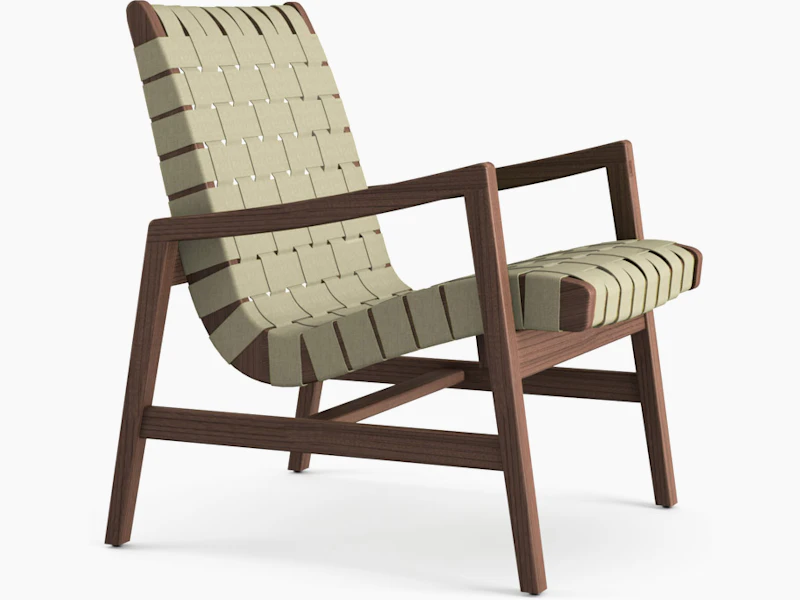 Risom Lounge Chair - Arm, Antique Beige Sunbrella, Light Walnut