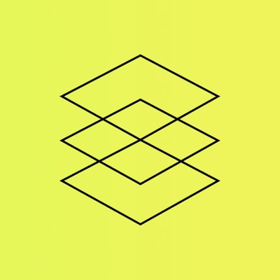 A yellow gradient background with three black squares stacked on top of one another.