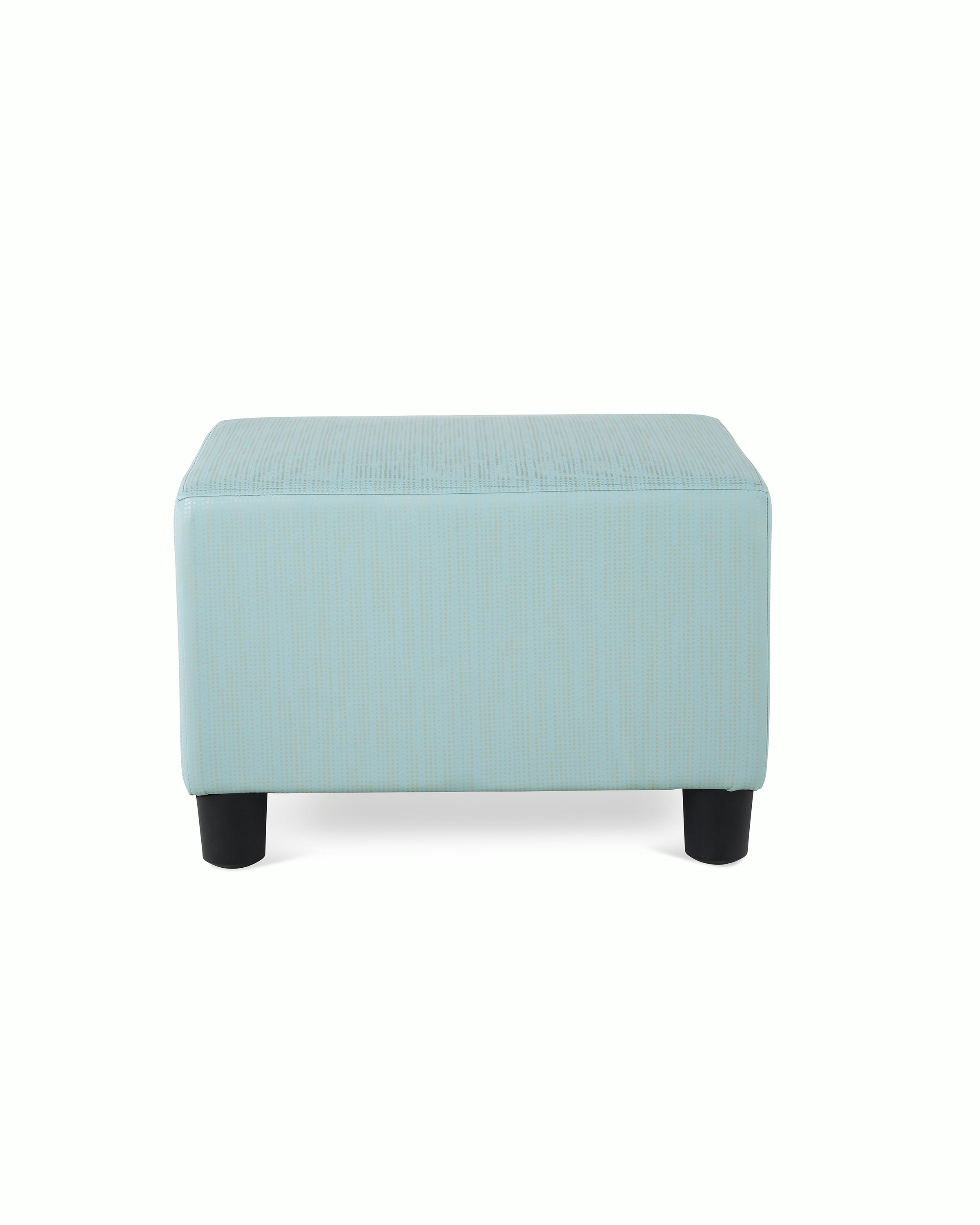 A Swoop Ottoman in a light green upholstery.