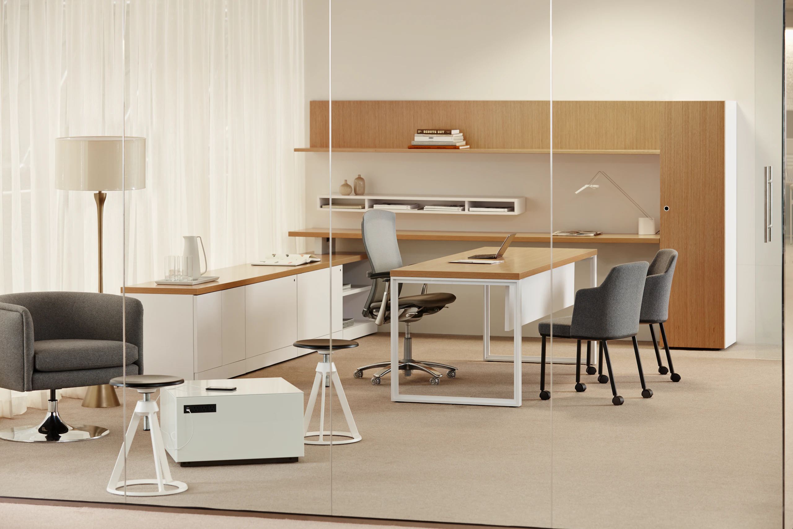 Knoll Essentials Reff Profiles private office Life chair Remix side chair Piton stool D'Urso Swivel lounge Power Cube Sparrow multi-use private office