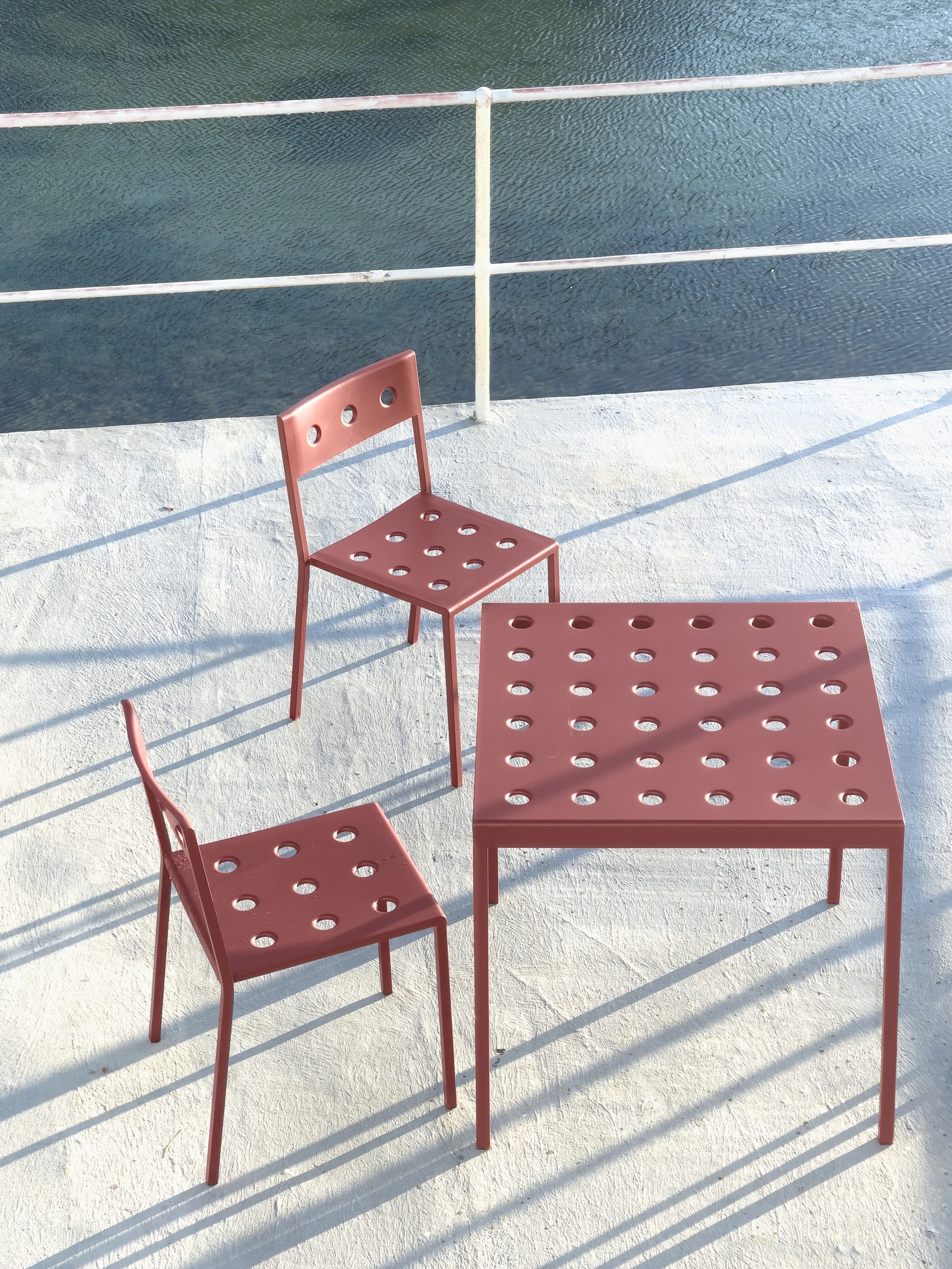 Balcony Side Chair and Balcony Cafe Table, Iron Red