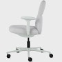 Side view of a mid-back Asari chair by Herman Miller in light grey with height adjustable arms.